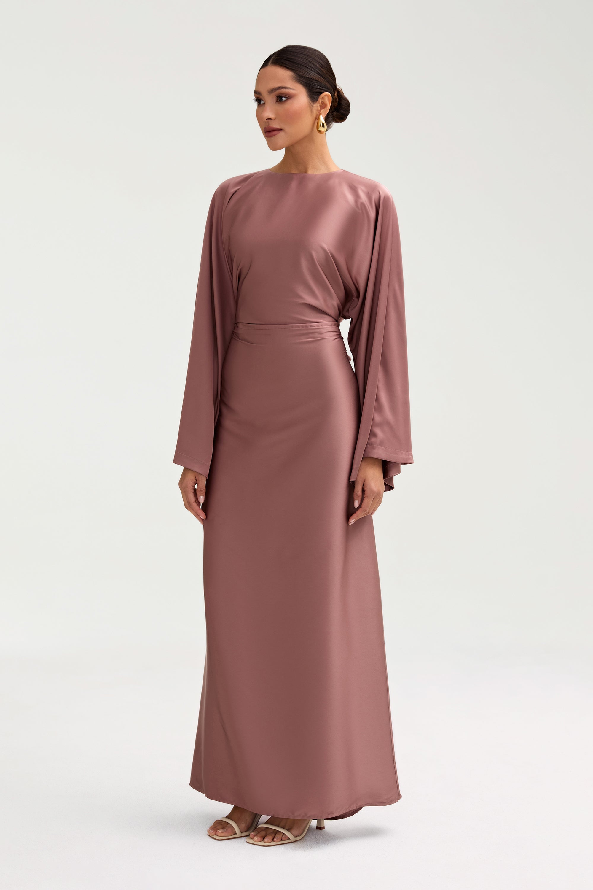 Batool Satin Maxi Dress - Dusky Mauve Clothing Veiled 