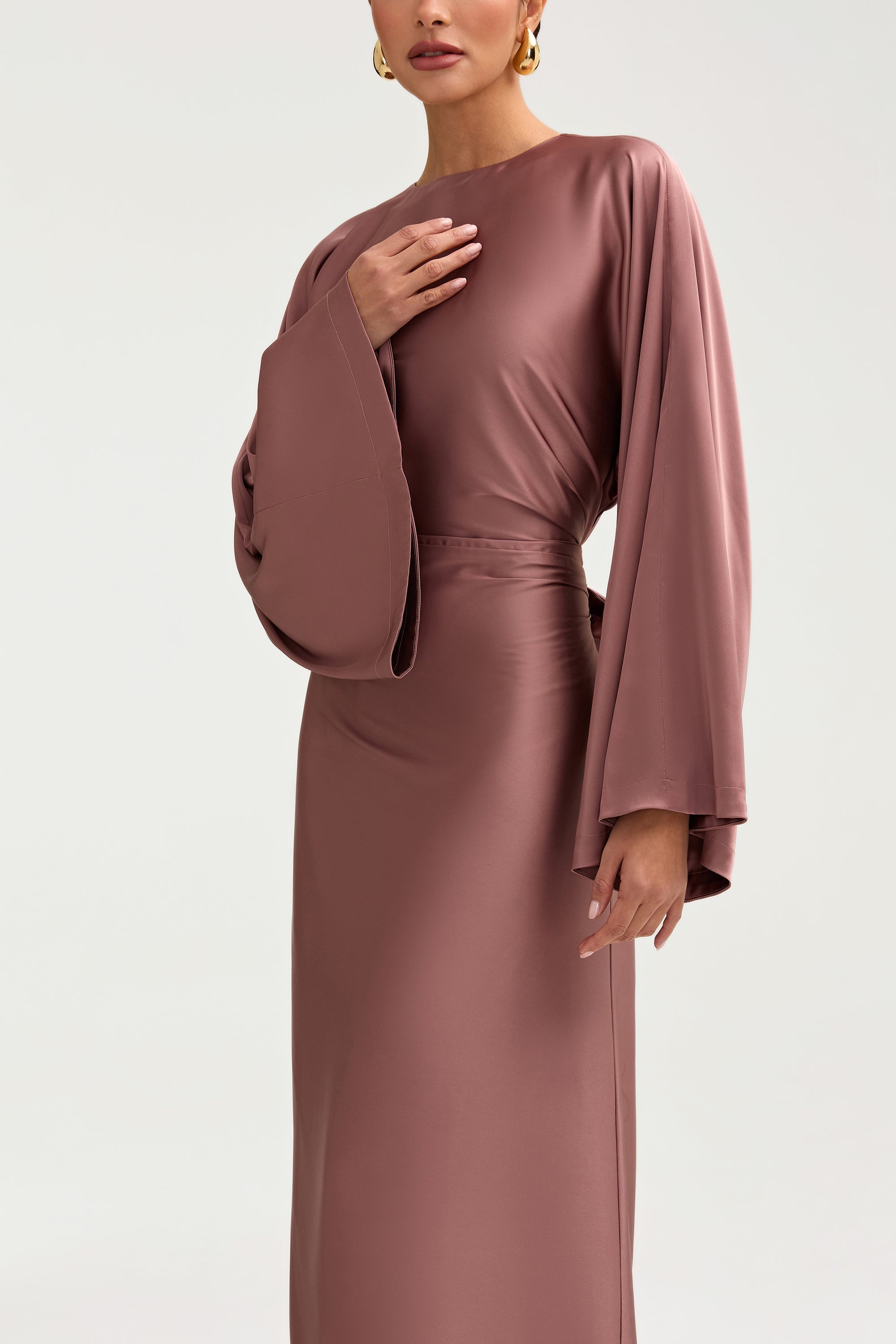 Batool Satin Maxi Dress - Dusky Mauve Clothing Veiled 