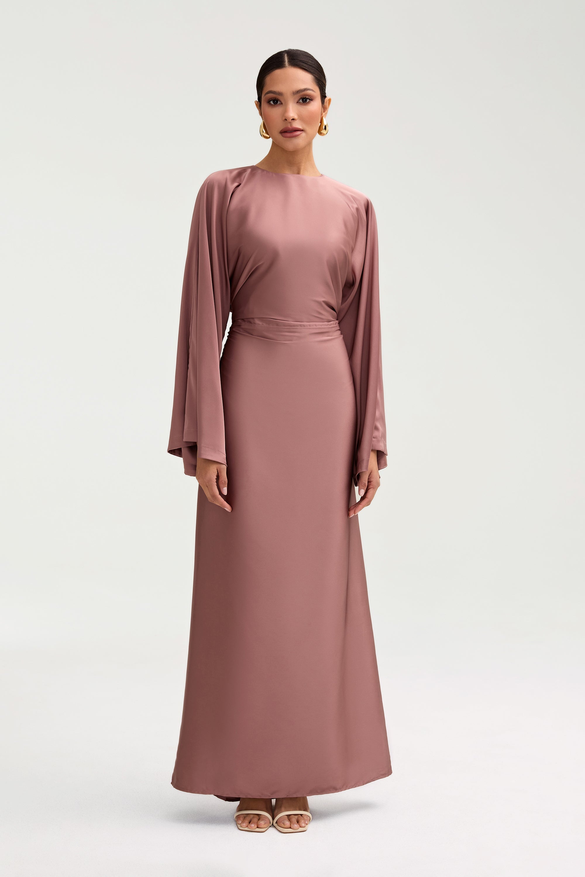 Batool Satin Maxi Dress - Dusky Mauve Clothing Veiled 