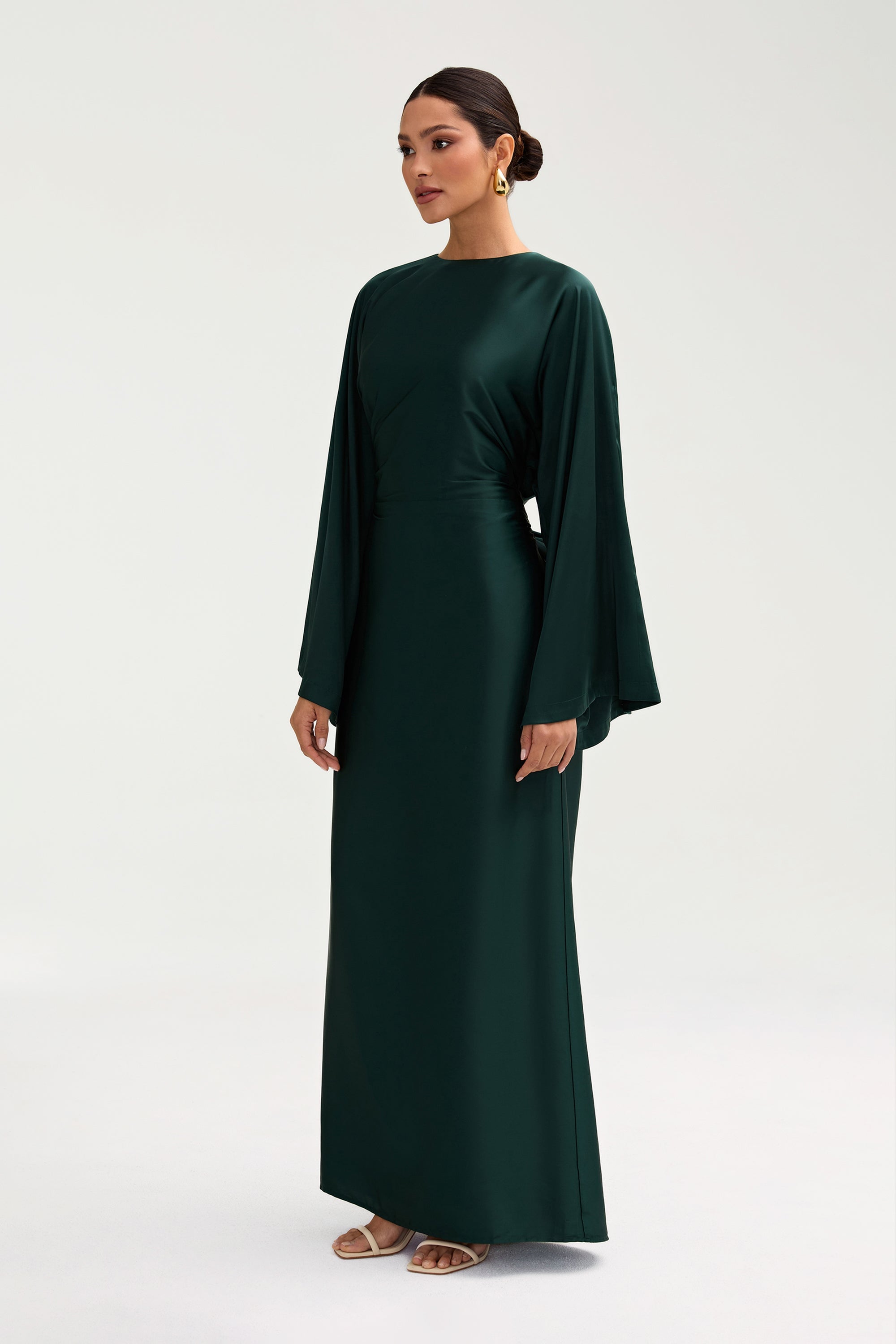 Batool Satin Maxi Dress - Emerald Clothing Veiled 