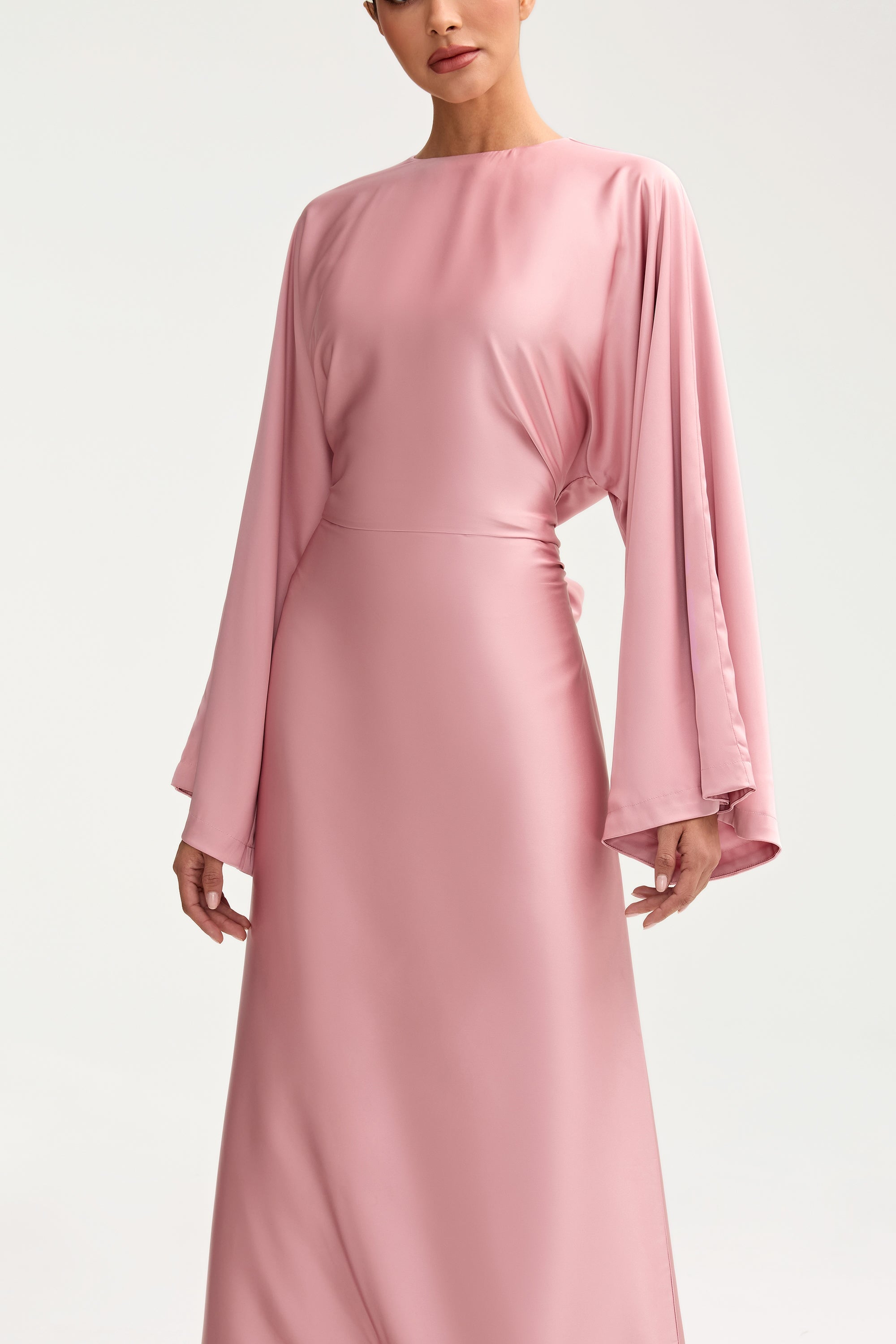 Batool Satin Maxi Dress - Pink Chai Clothing Veiled 