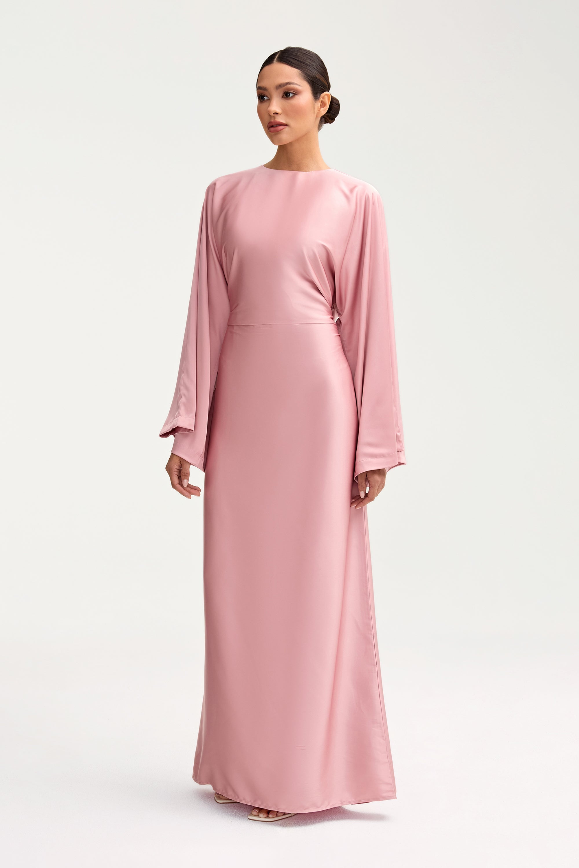 Batool Satin Maxi Dress - Pink Chai Clothing Veiled 