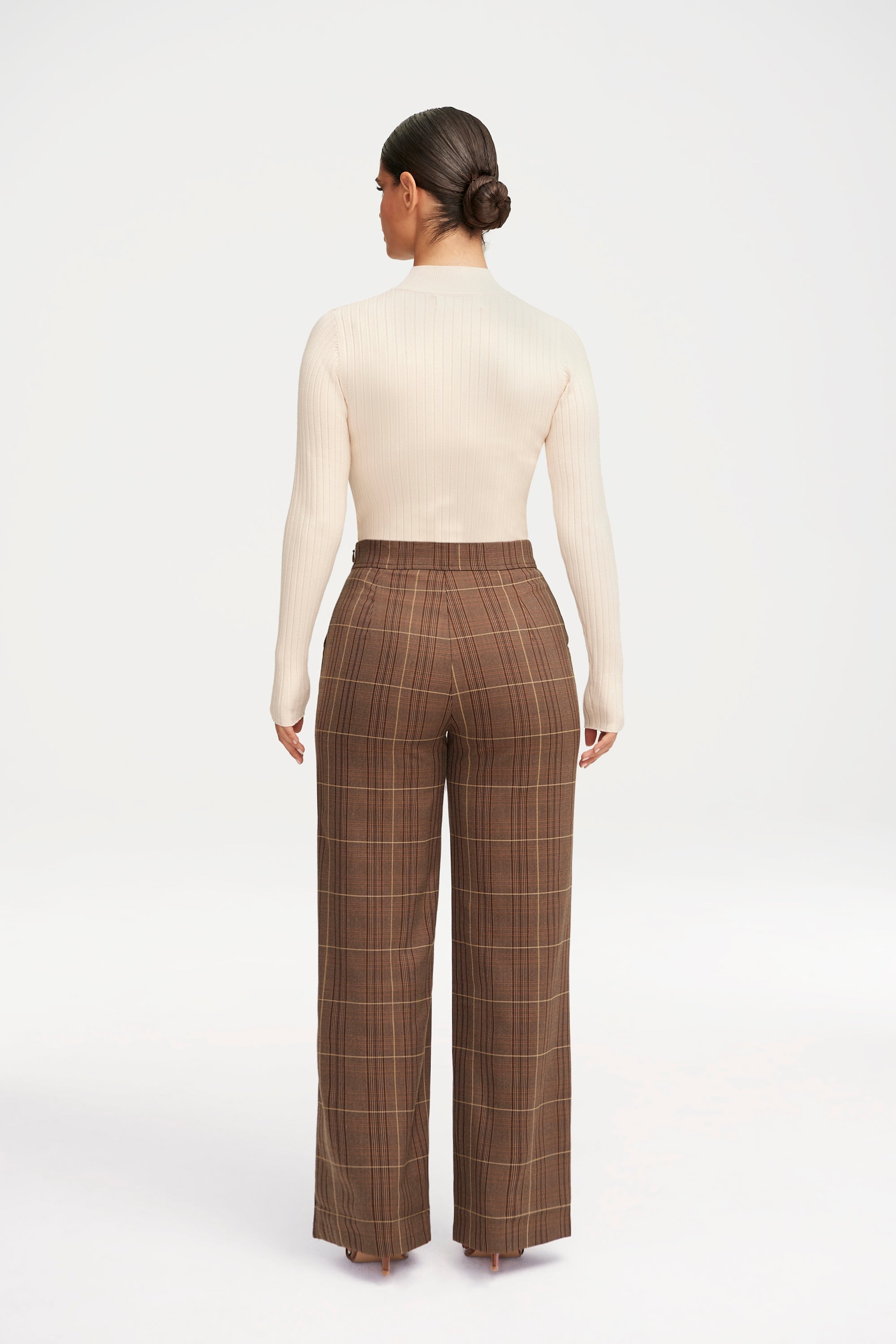 Brown Plaid Wide Leg Pants Clothing Veiled 