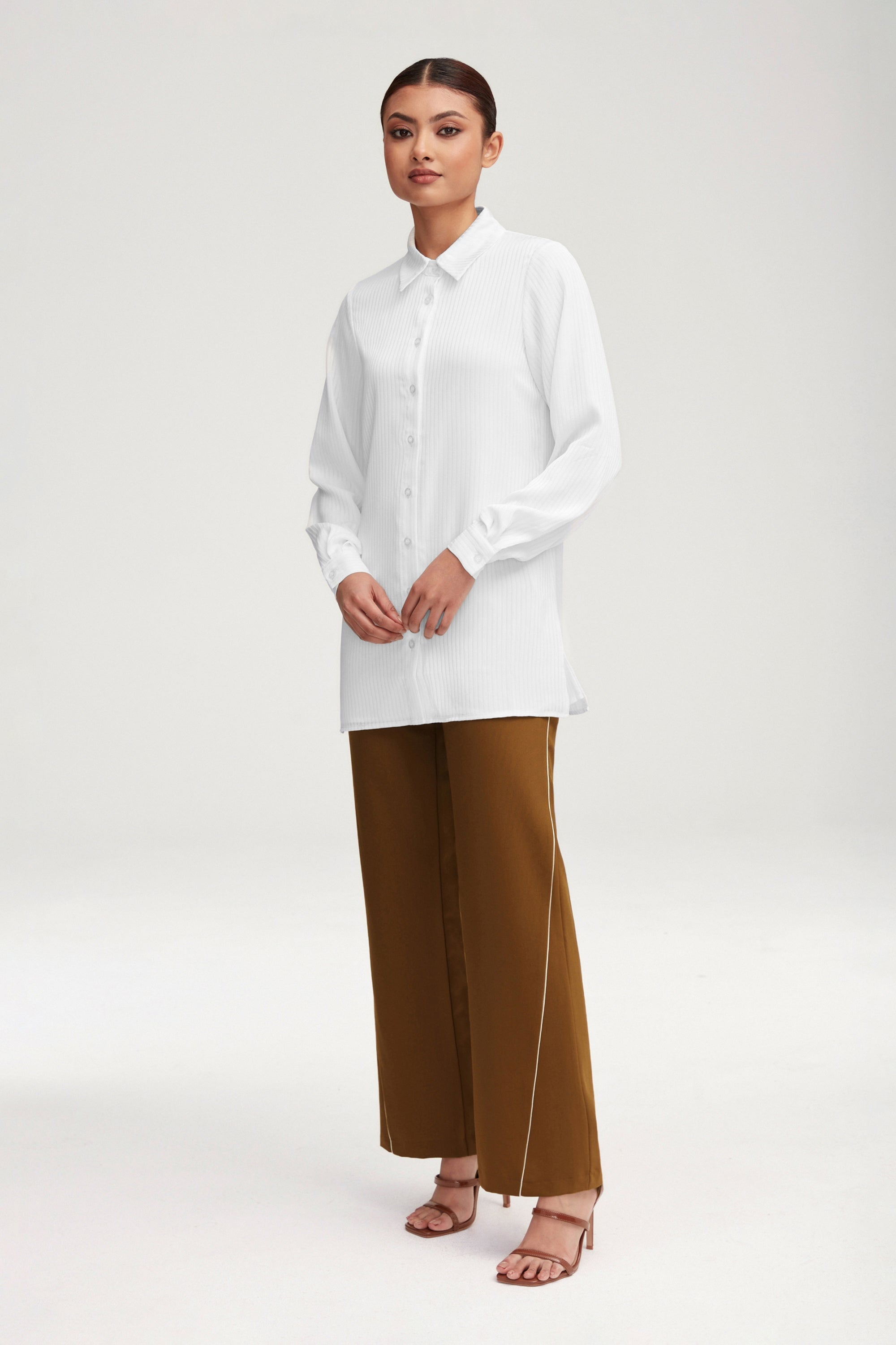 Brown Wide Leg Piping Detail Pants Clothing Veiled 