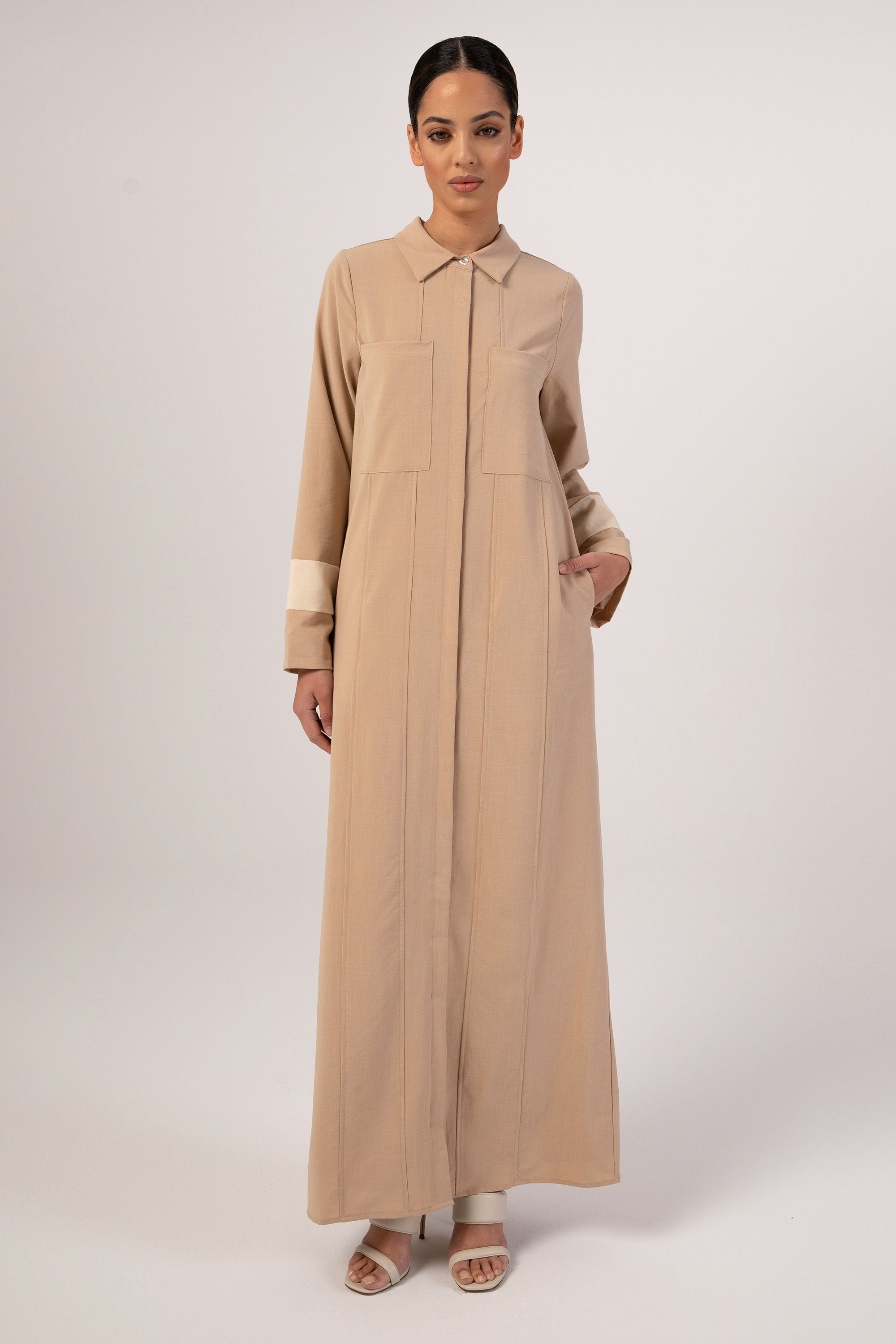 Button Down Maxi Shirt Dress - Caffe Veiled 