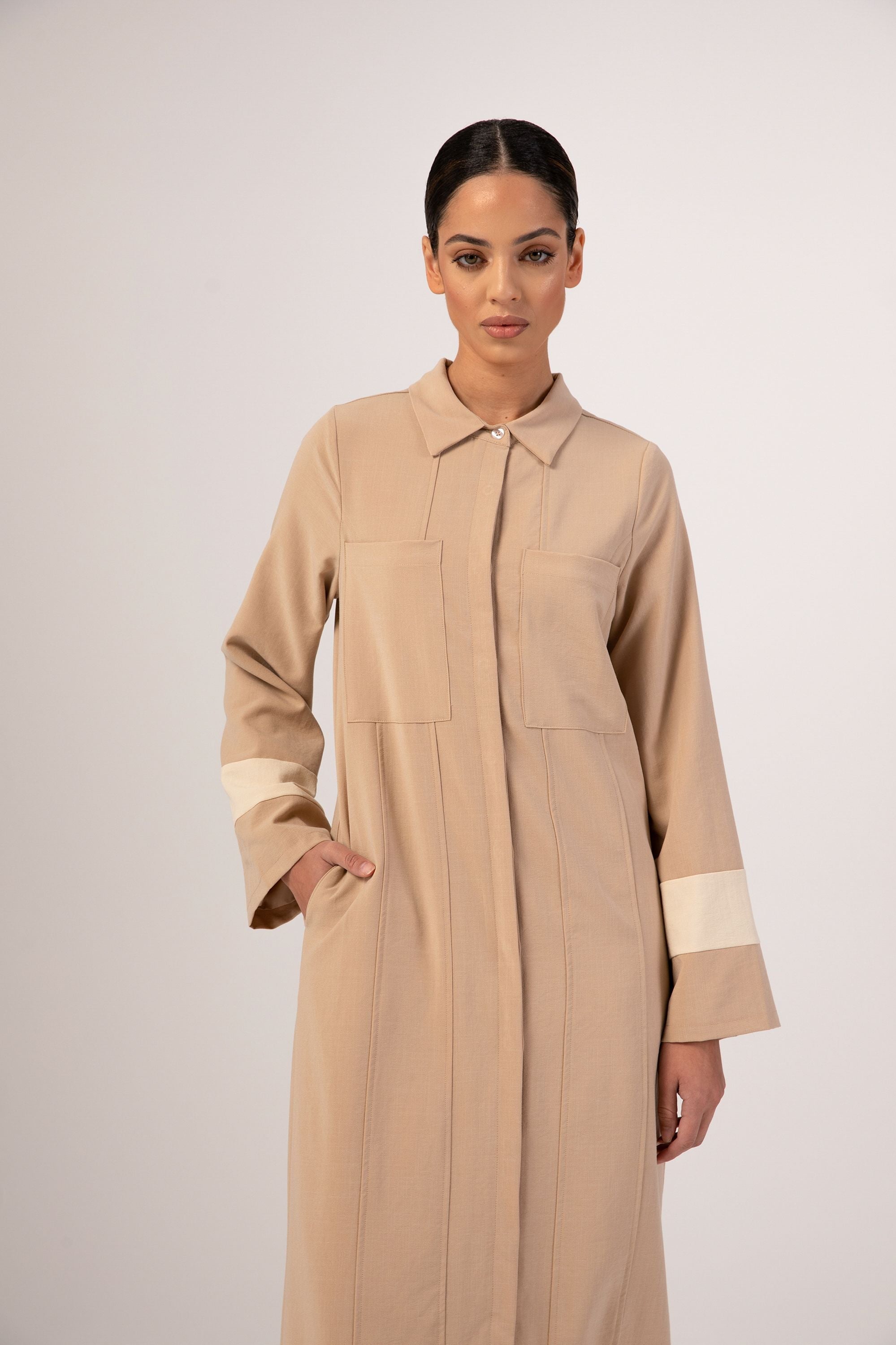 Button Down Maxi Shirt Dress - Caffe Veiled 