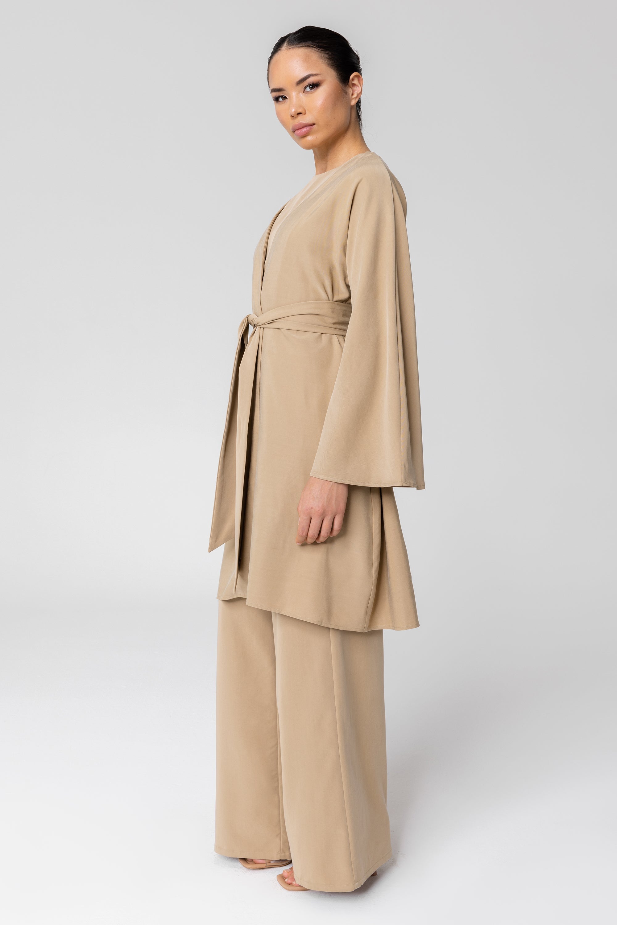 Cecilia Kimono Sleeve Duster Jacket - Latte Veiled Collection 