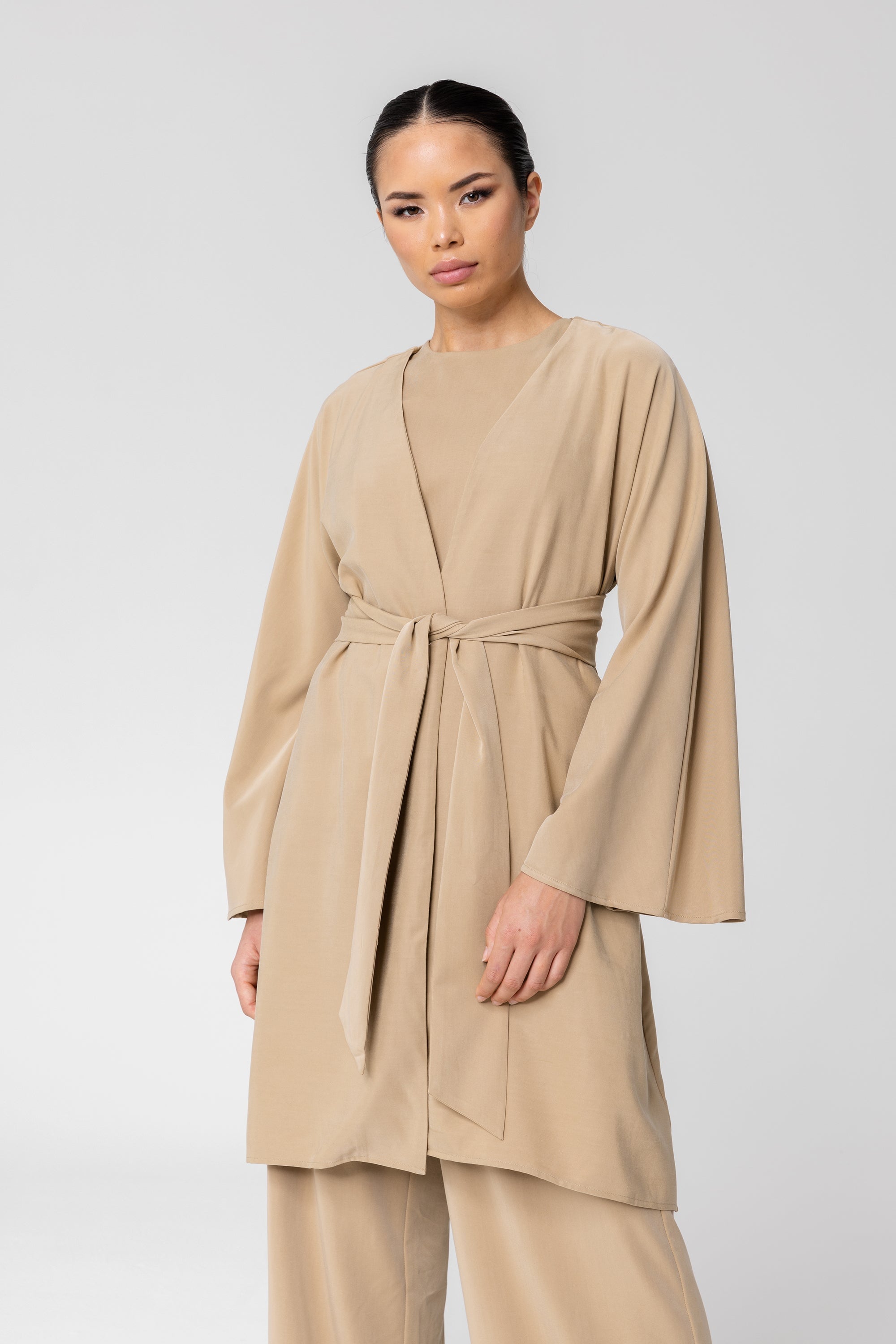 Cecilia Kimono Sleeve Duster Jacket - Latte Veiled Collection 