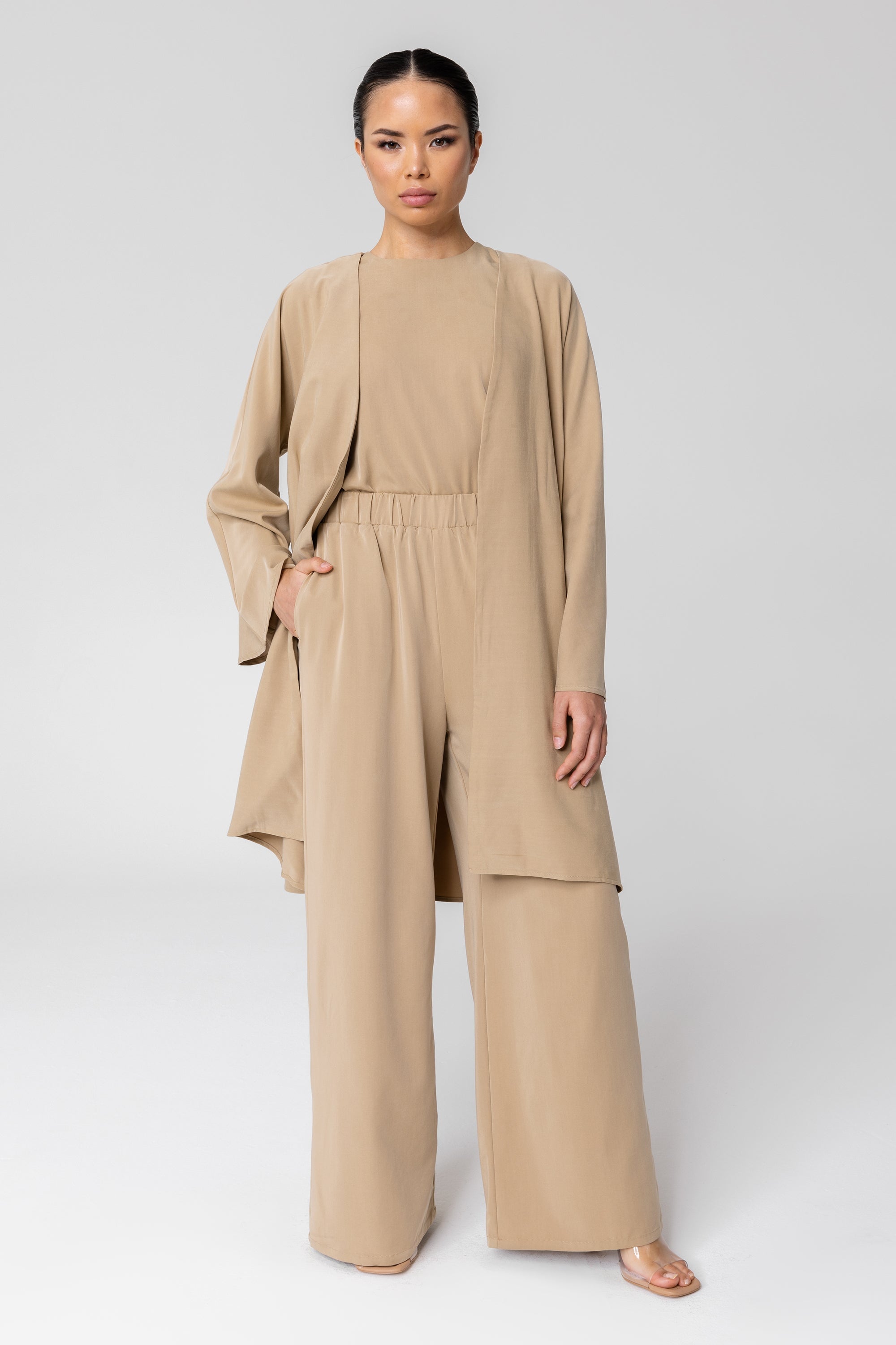 Cecilia Kimono Sleeve Duster Jacket - Latte Veiled Collection 