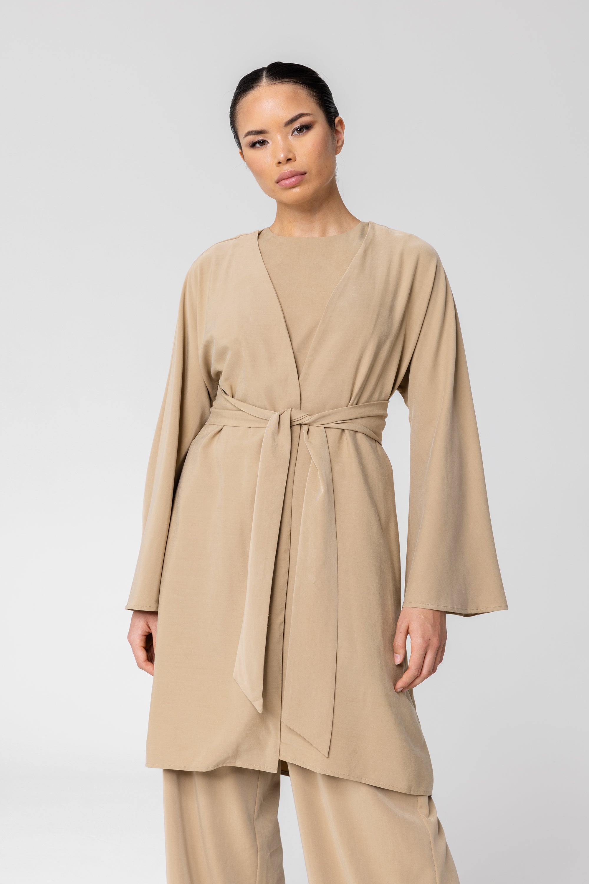 Cecilia Kimono Sleeve Duster Jacket - Latte Veiled Collection 