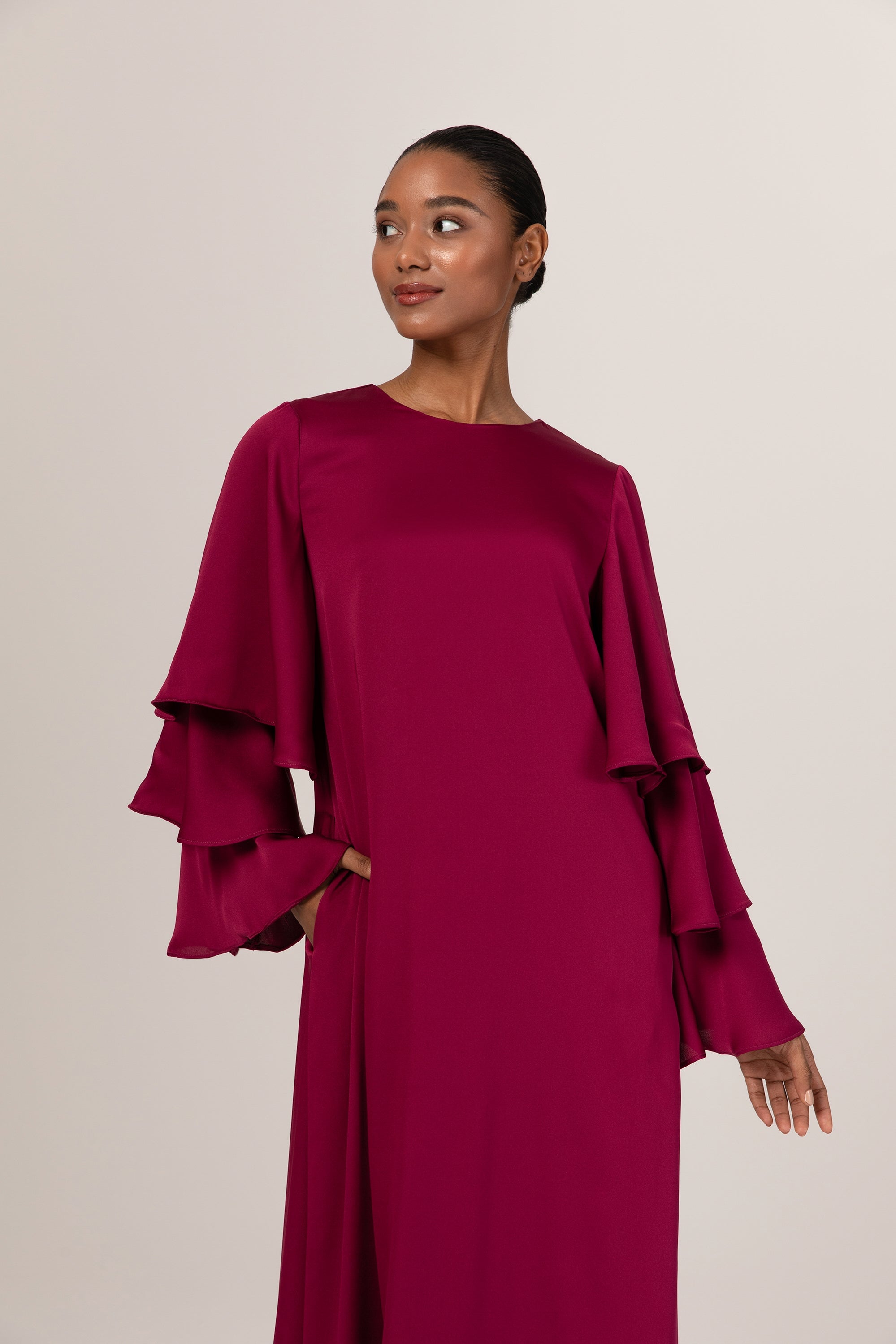 Celia Ruffle Sleeve Maxi Dress - Deep Purple Veiled Collection 