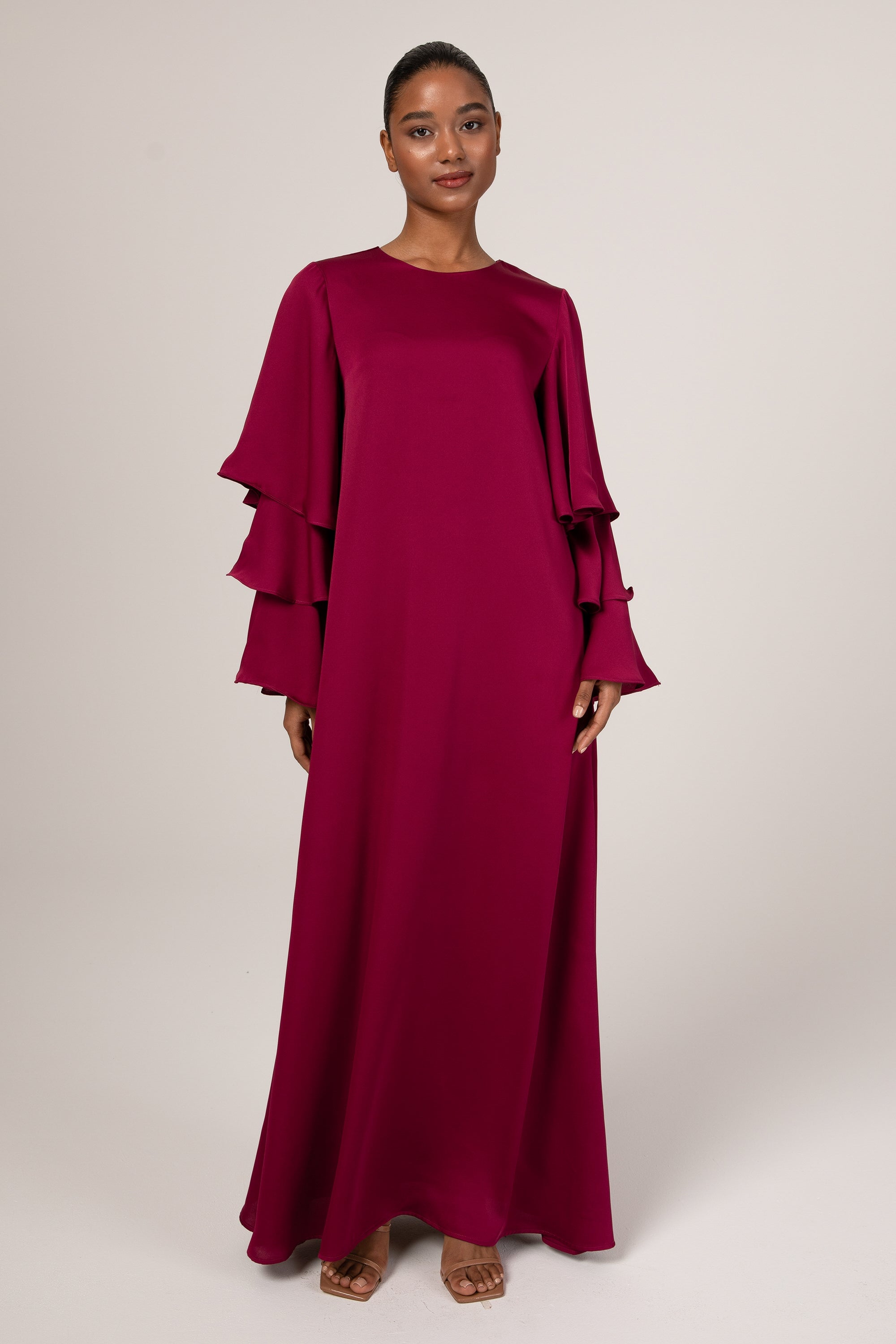 Celia Ruffle Sleeve Maxi Dress - Deep Purple Veiled Collection 