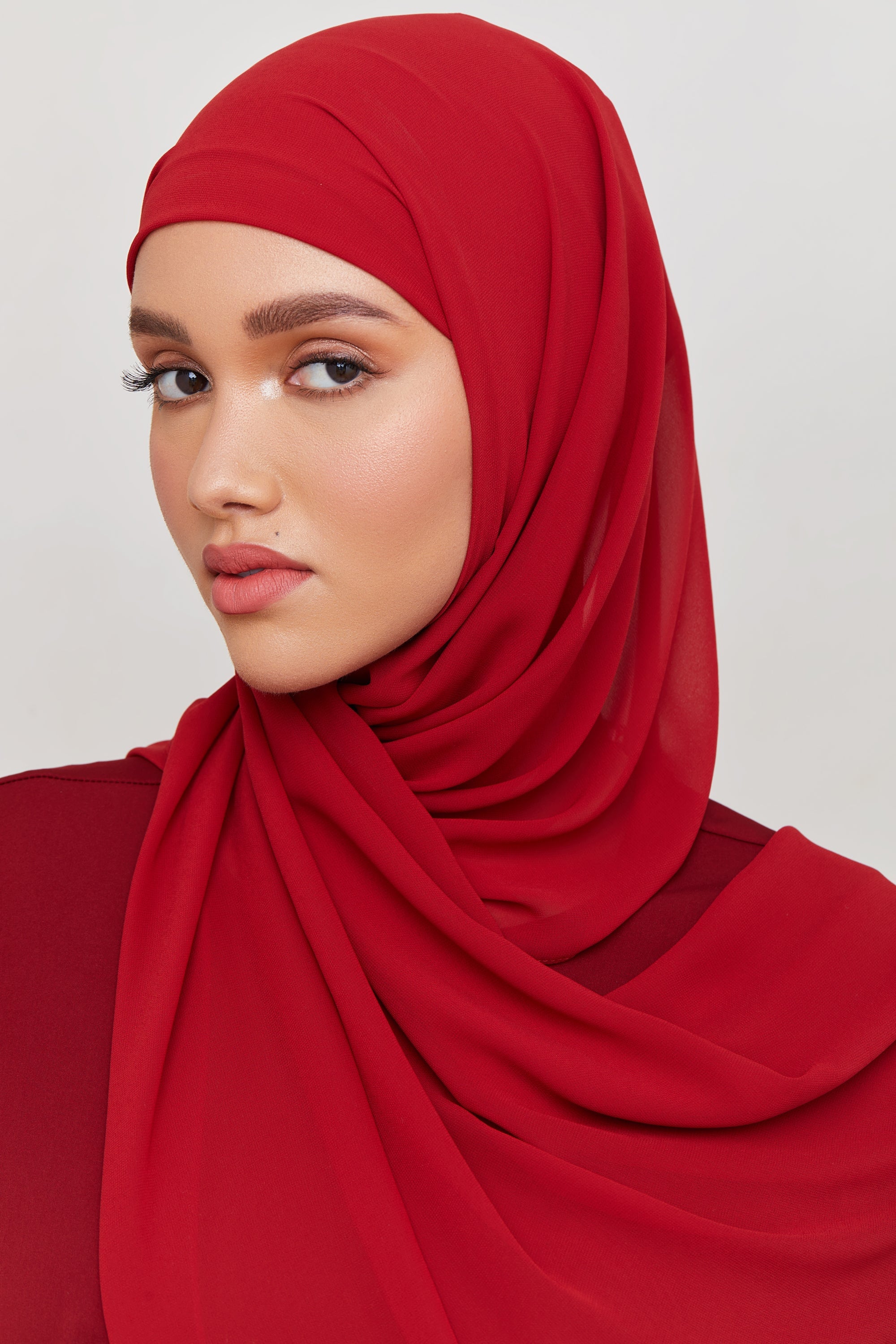 Chiffon LITE Hijab - Deep Red Veiled 