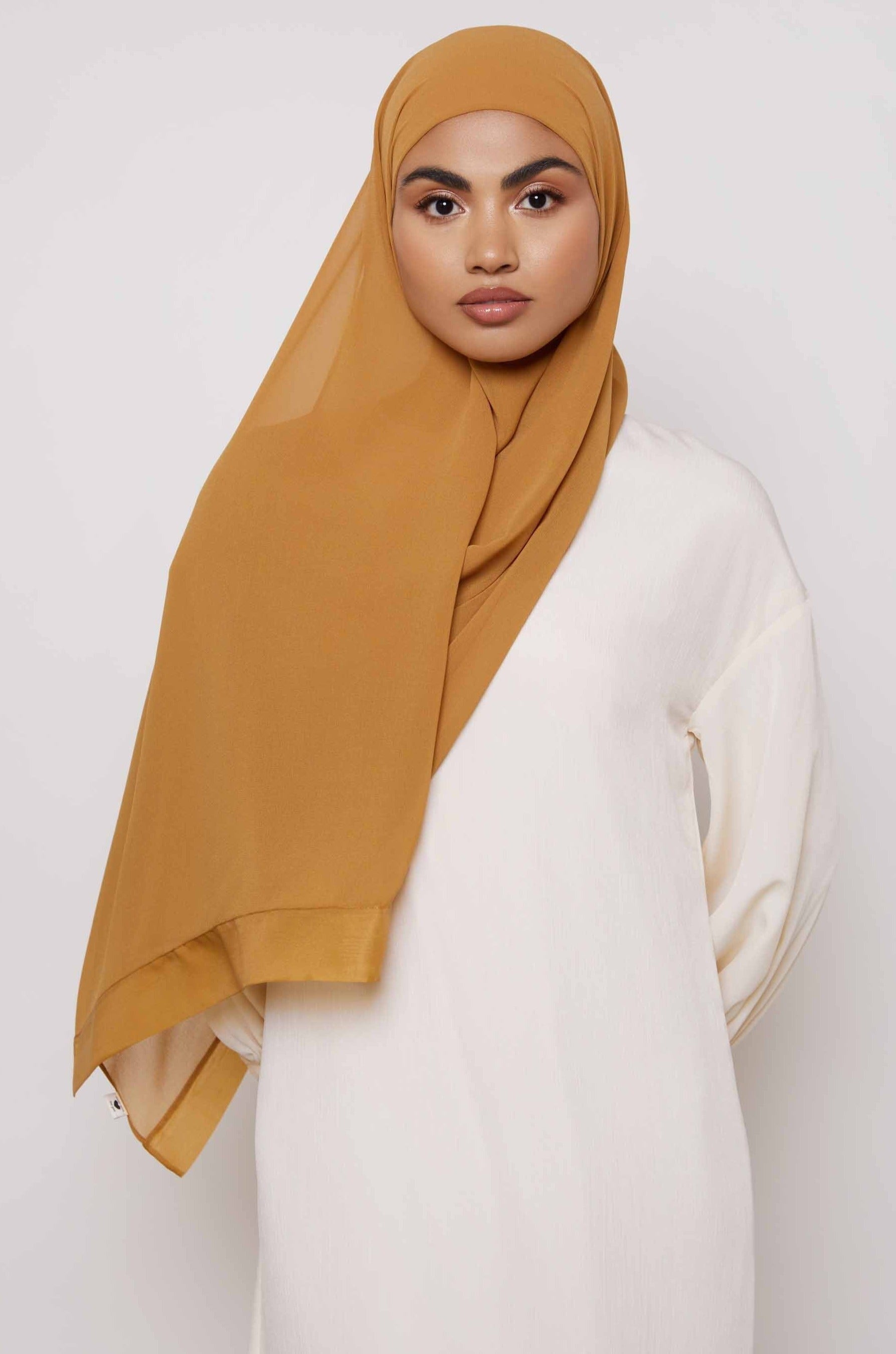 Chiffon Organza Trim Hijab - Brown Sugar Accessories Veiled 