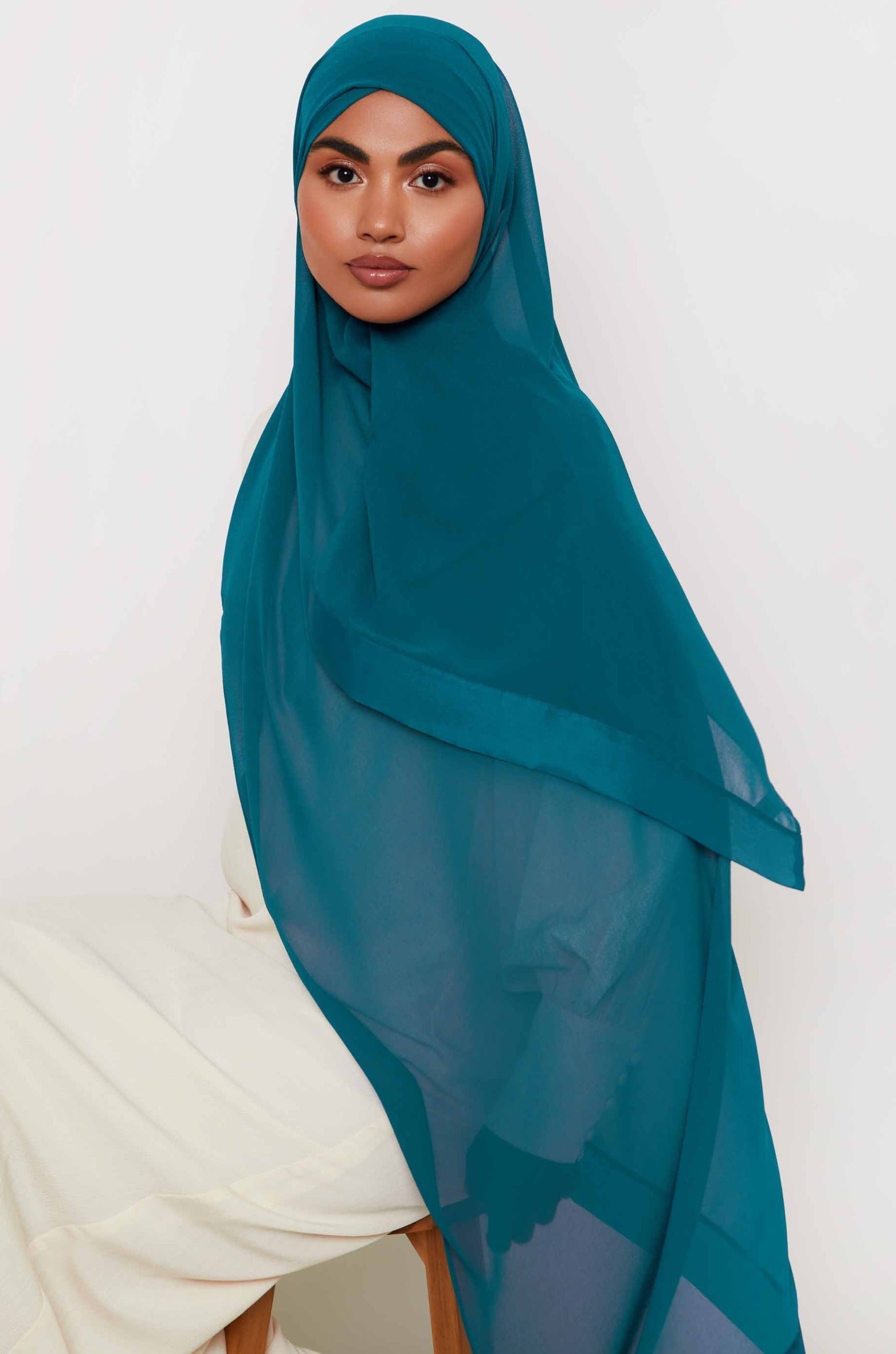 Chiffon Organza Trim Hijab - Deep Lagoon Accessories Veiled 