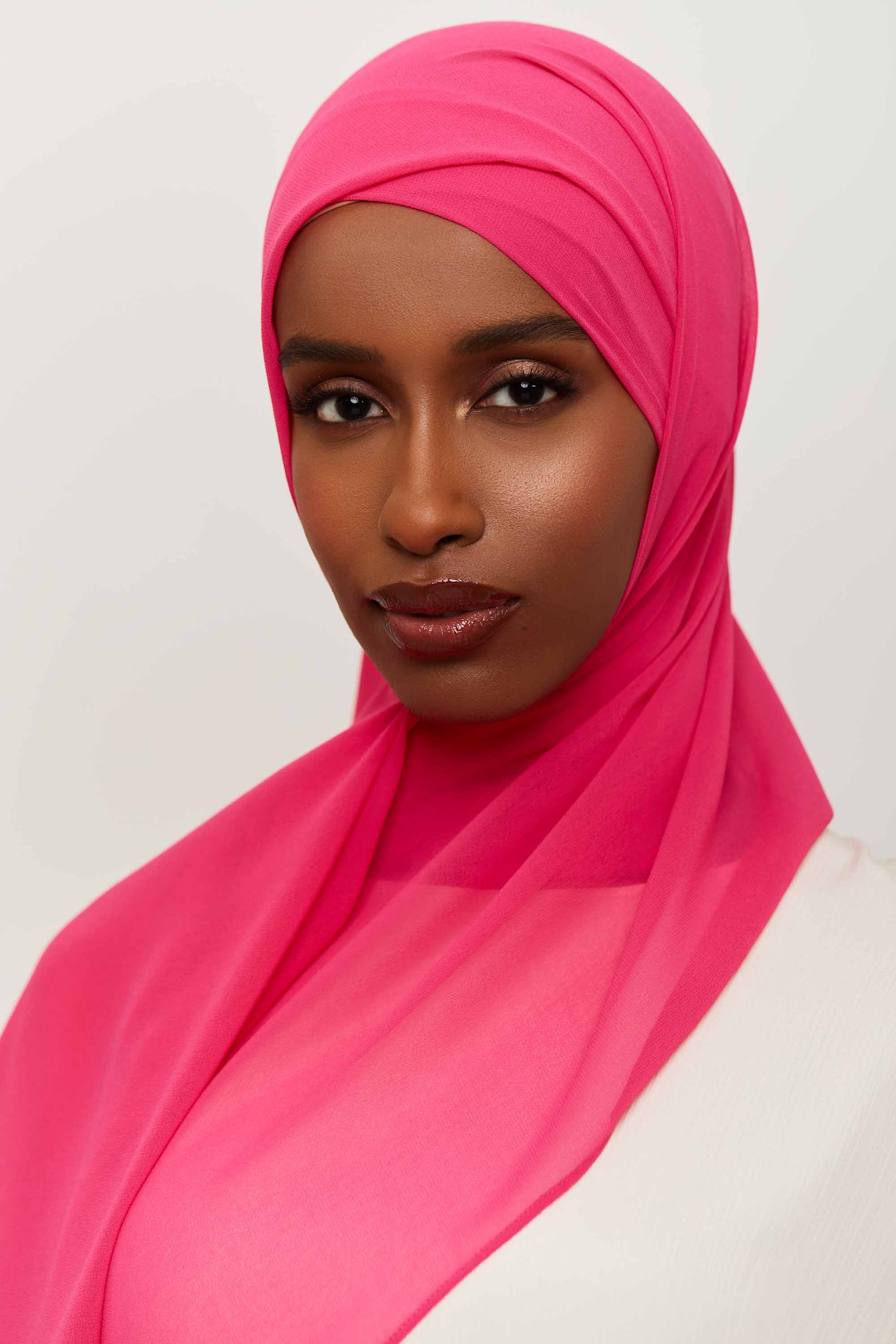 Chiffon Organza Trim Hijab - Pink Accessories Veiled 