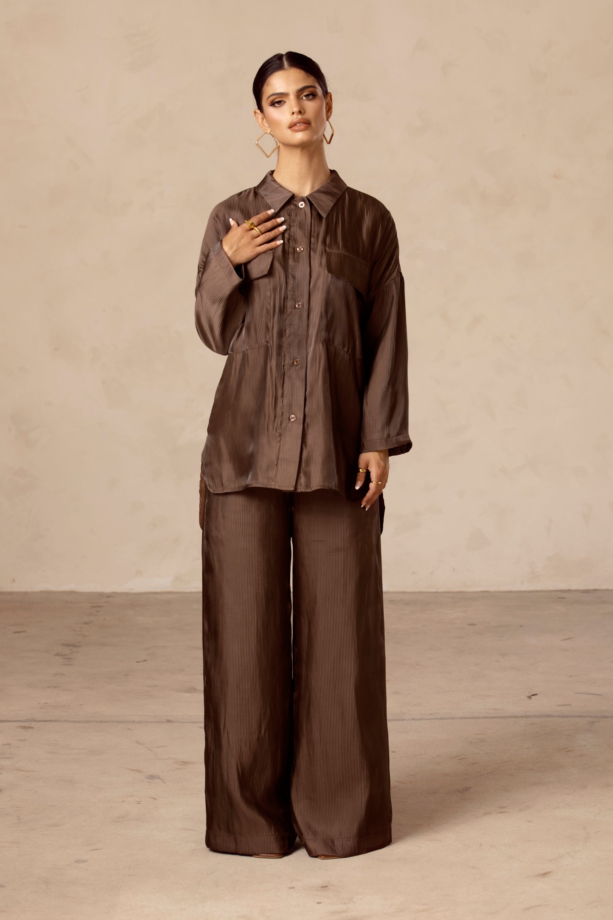 Chocolate Wide Leg Trousers Veiled Collection 