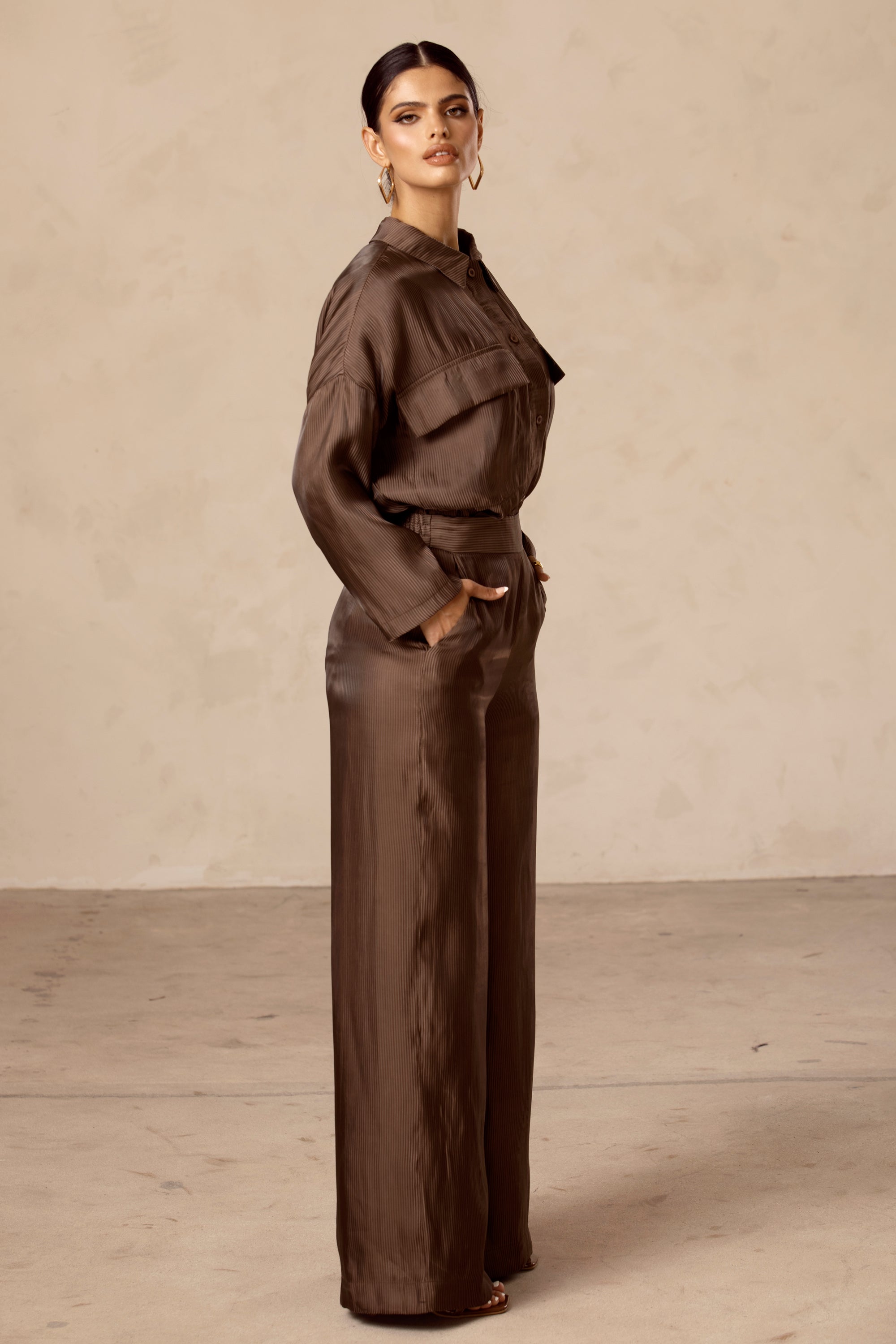 Chocolate Wide Leg Trousers Veiled Collection 