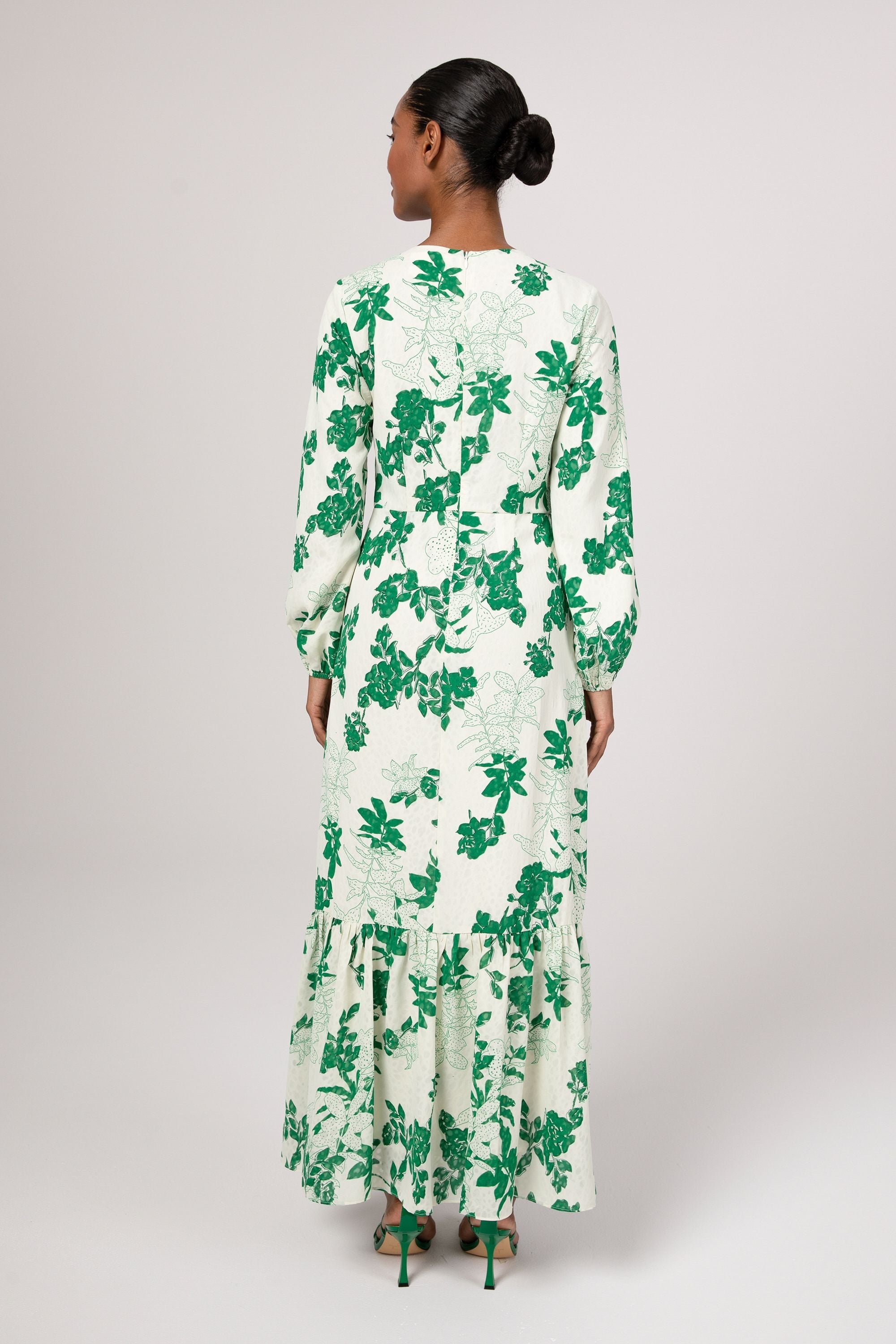 Dalia Green Floral Tiered Maxi Dress Veiled 