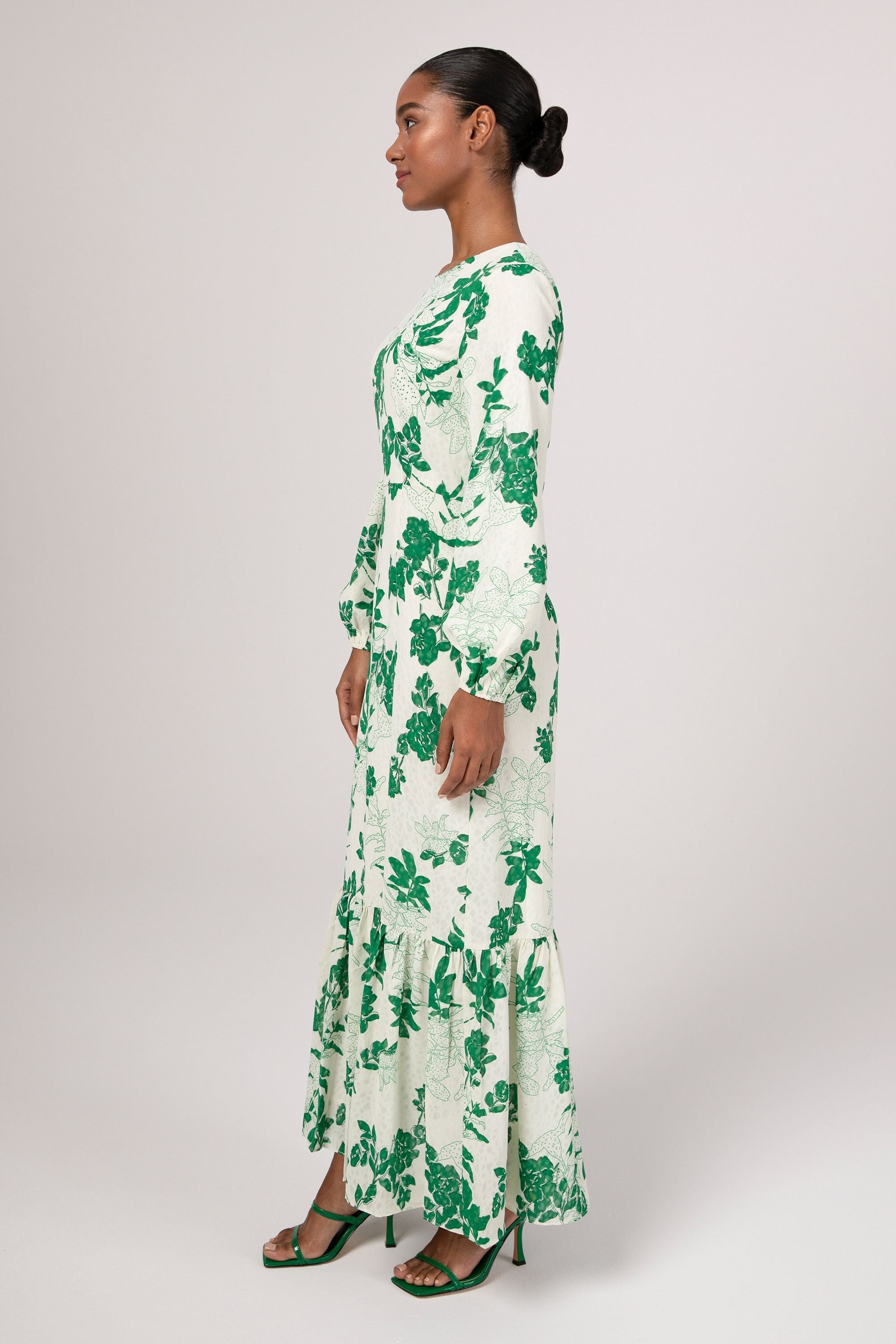 Dalia Green Floral Tiered Maxi Dress Veiled 