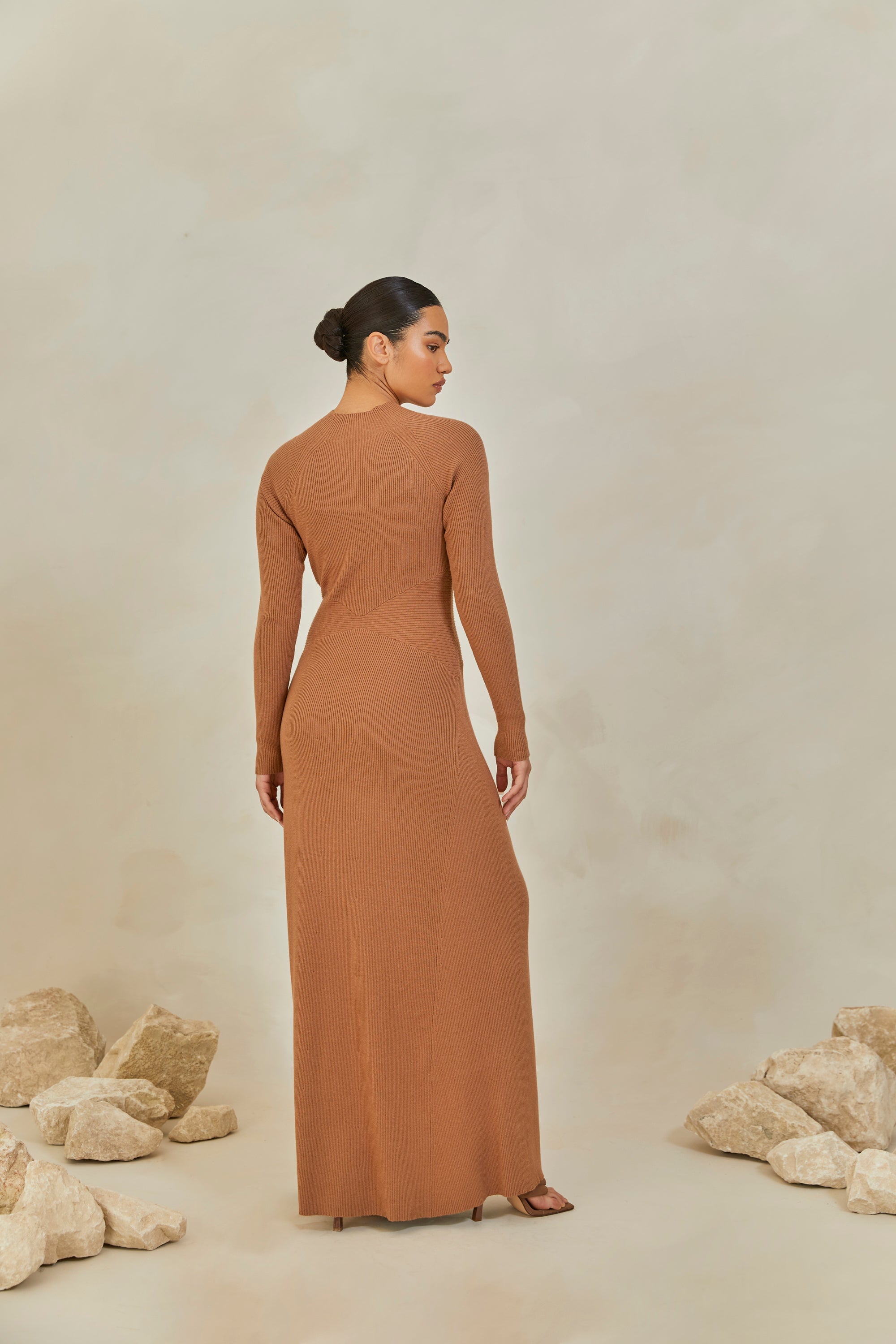 Dania Ribbed Knit Maxi Dress - Caramel Veiled 