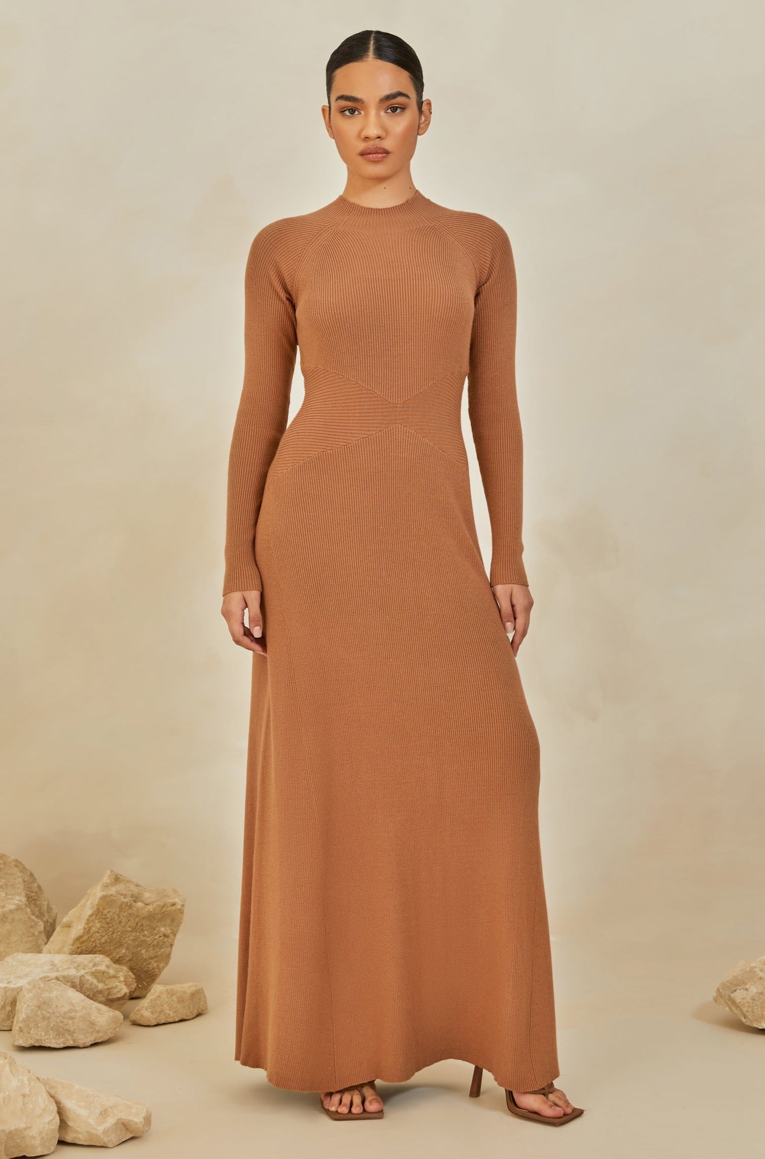 Dania Ribbed Knit Maxi Dress - Caramel Veiled 