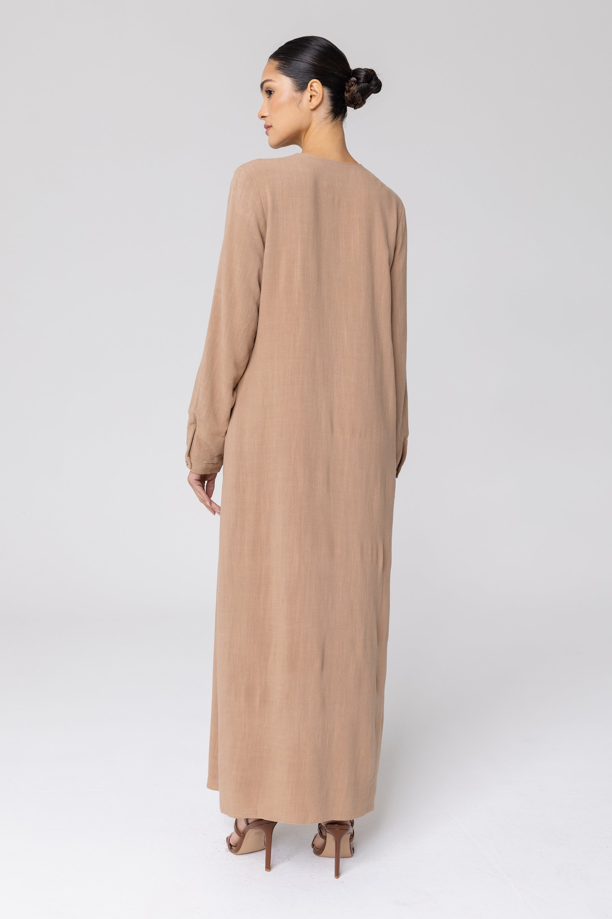 Elham Cotton Linen Maxi Shirt Dress - Caffe Veiled 