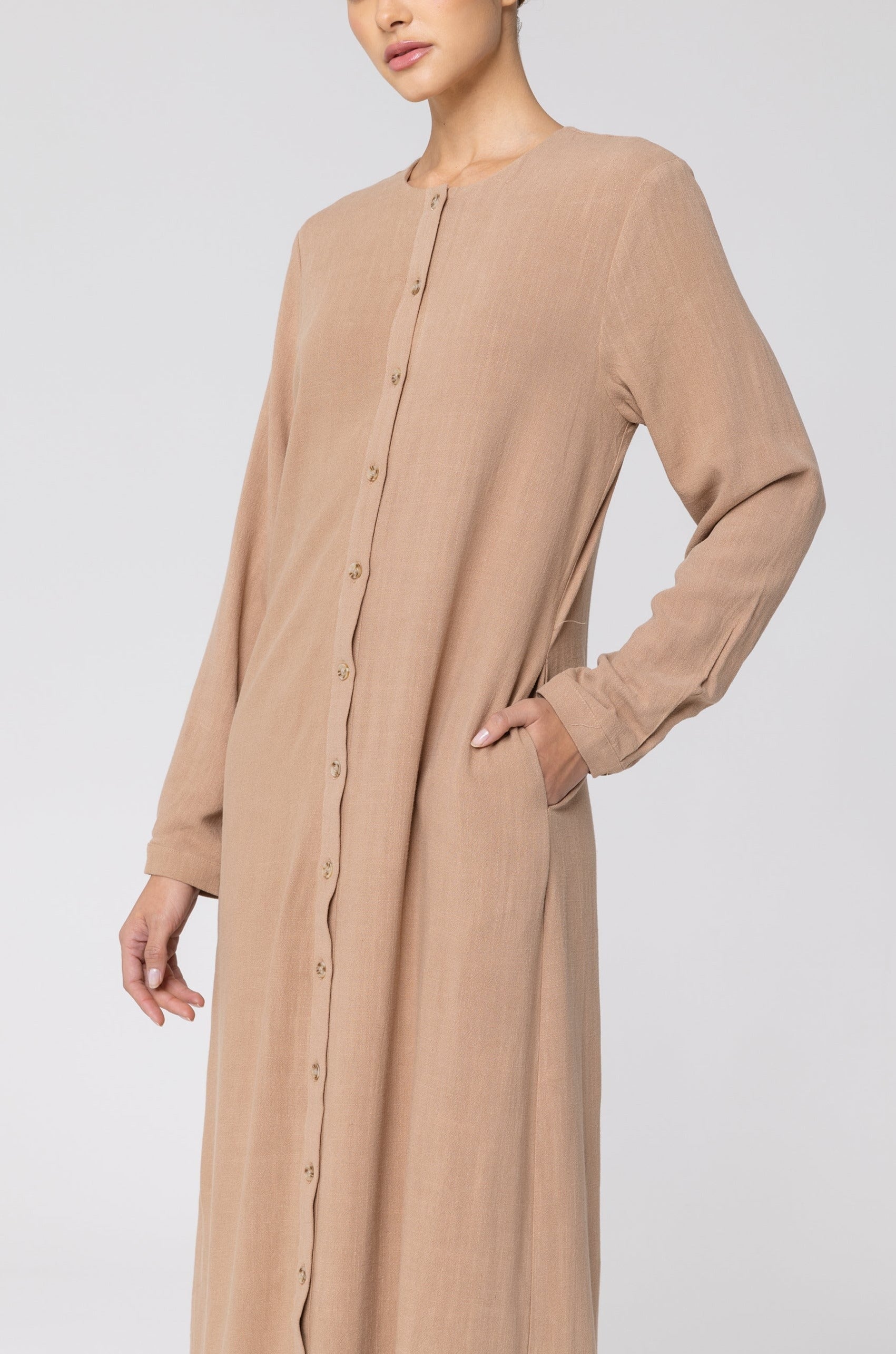 Elham Cotton Linen Maxi Shirt Dress - Caffe Veiled 