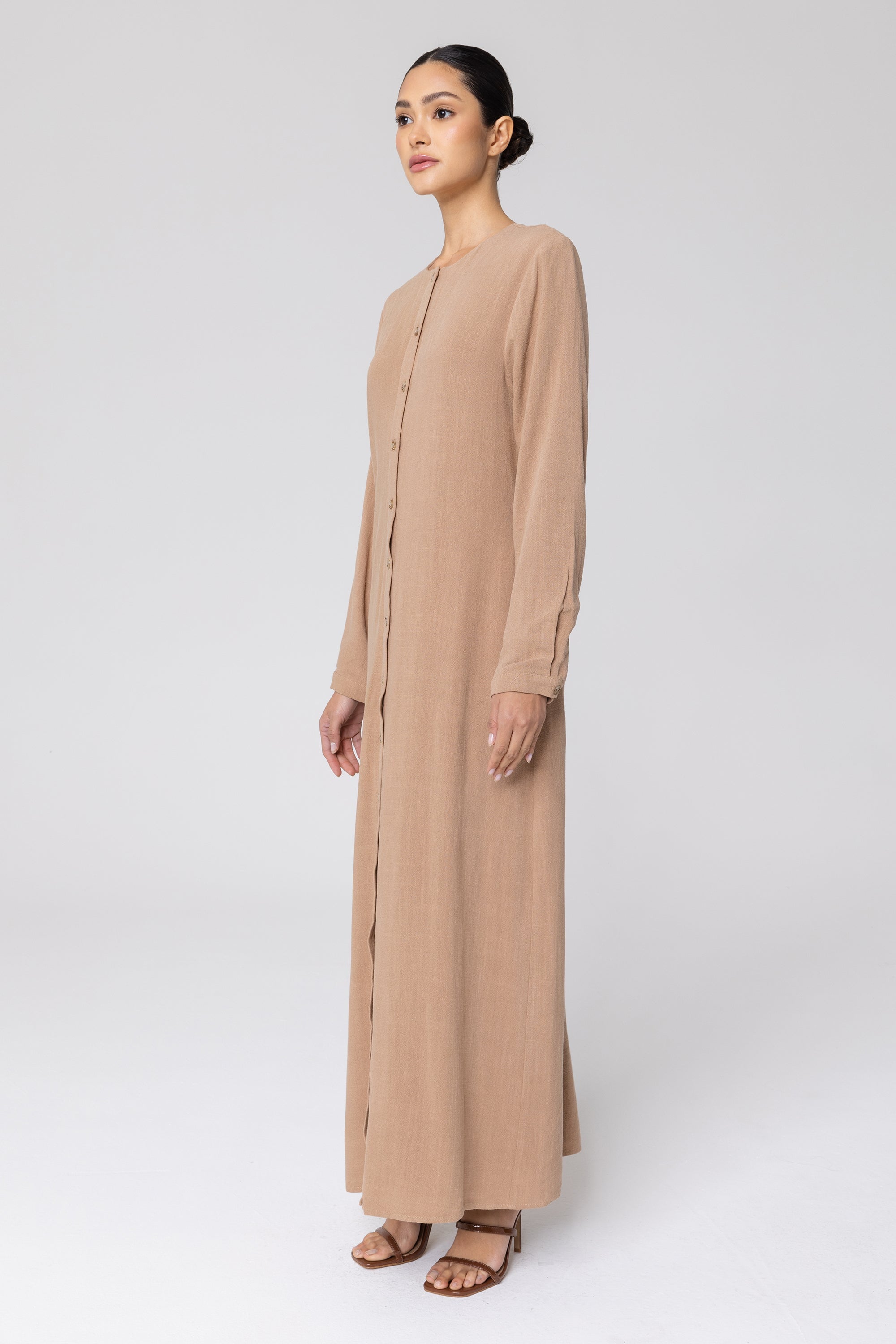 Elham Cotton Linen Maxi Shirt Dress - Caffe Veiled 