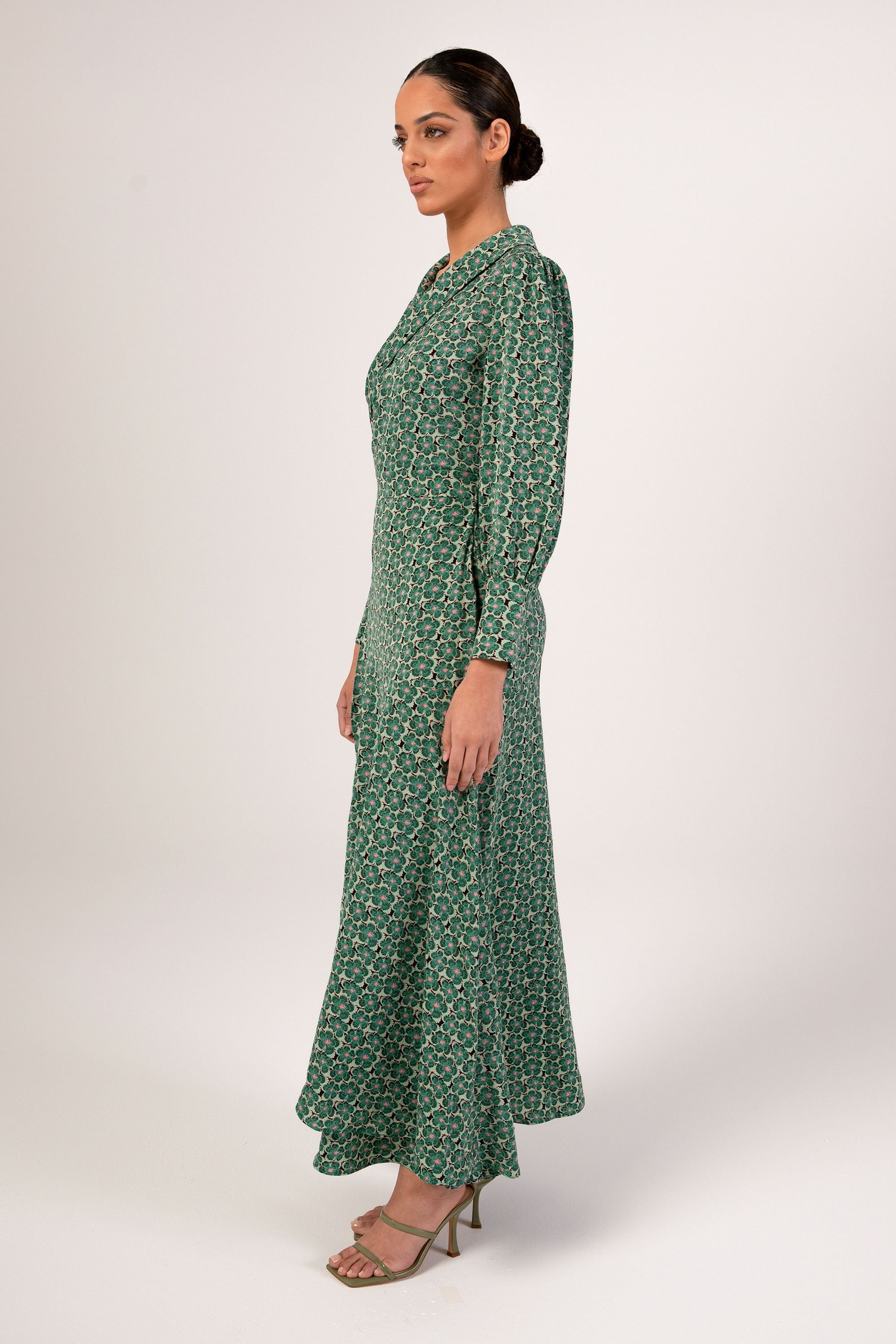 Emaly Green Garden Floral Maxi Dress Veiled Collection 