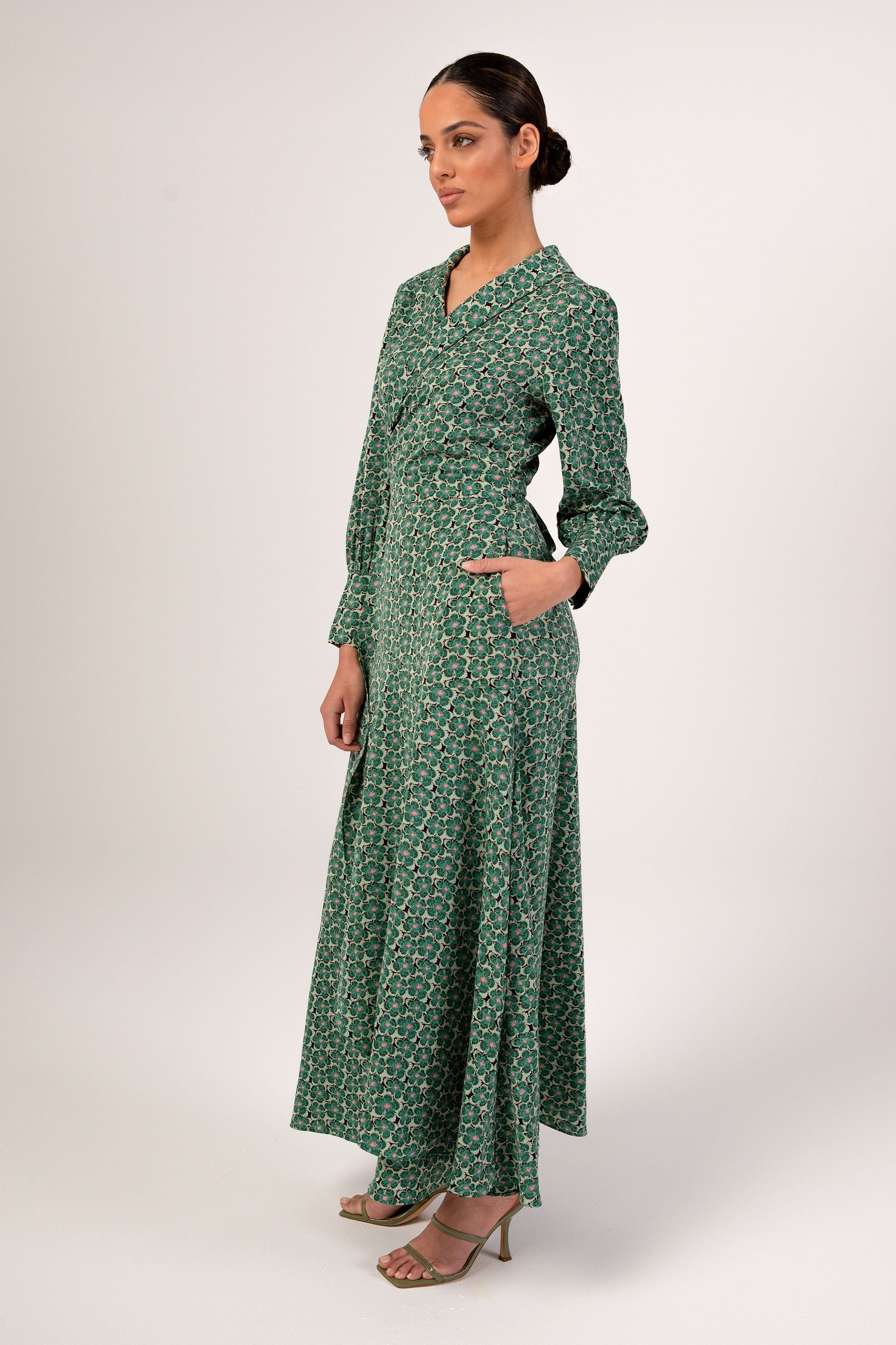 Emaly Green Garden Floral Maxi Dress Veiled Collection 