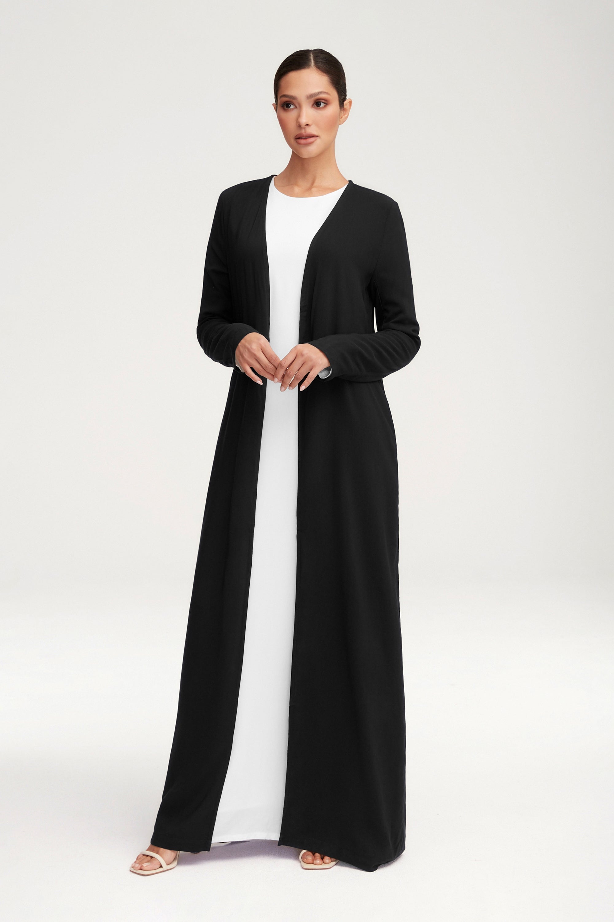 Essential Woven Open Abaya - Black Clothing Veiled 