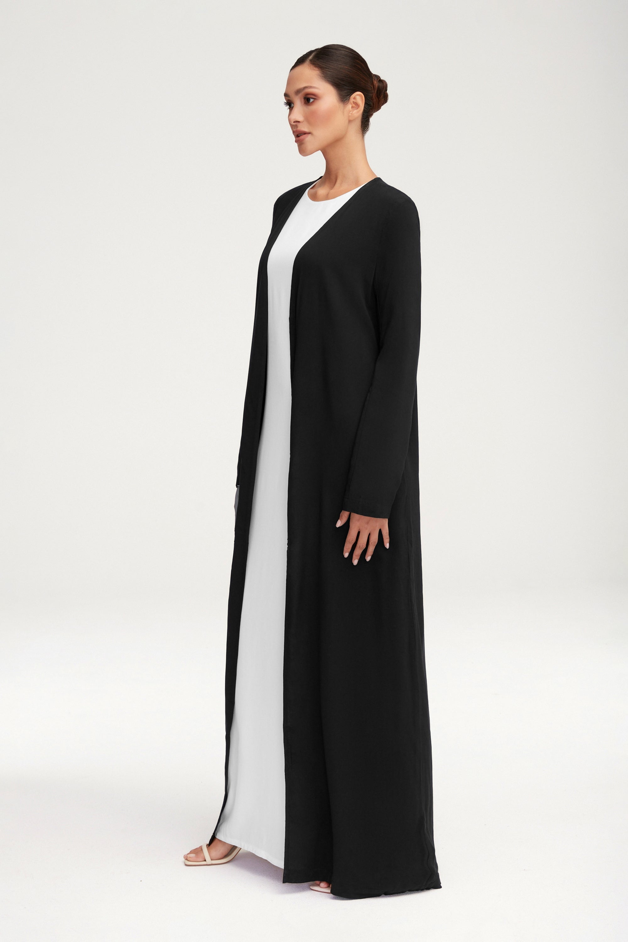 Essential Woven Open Abaya - Black Clothing Veiled 