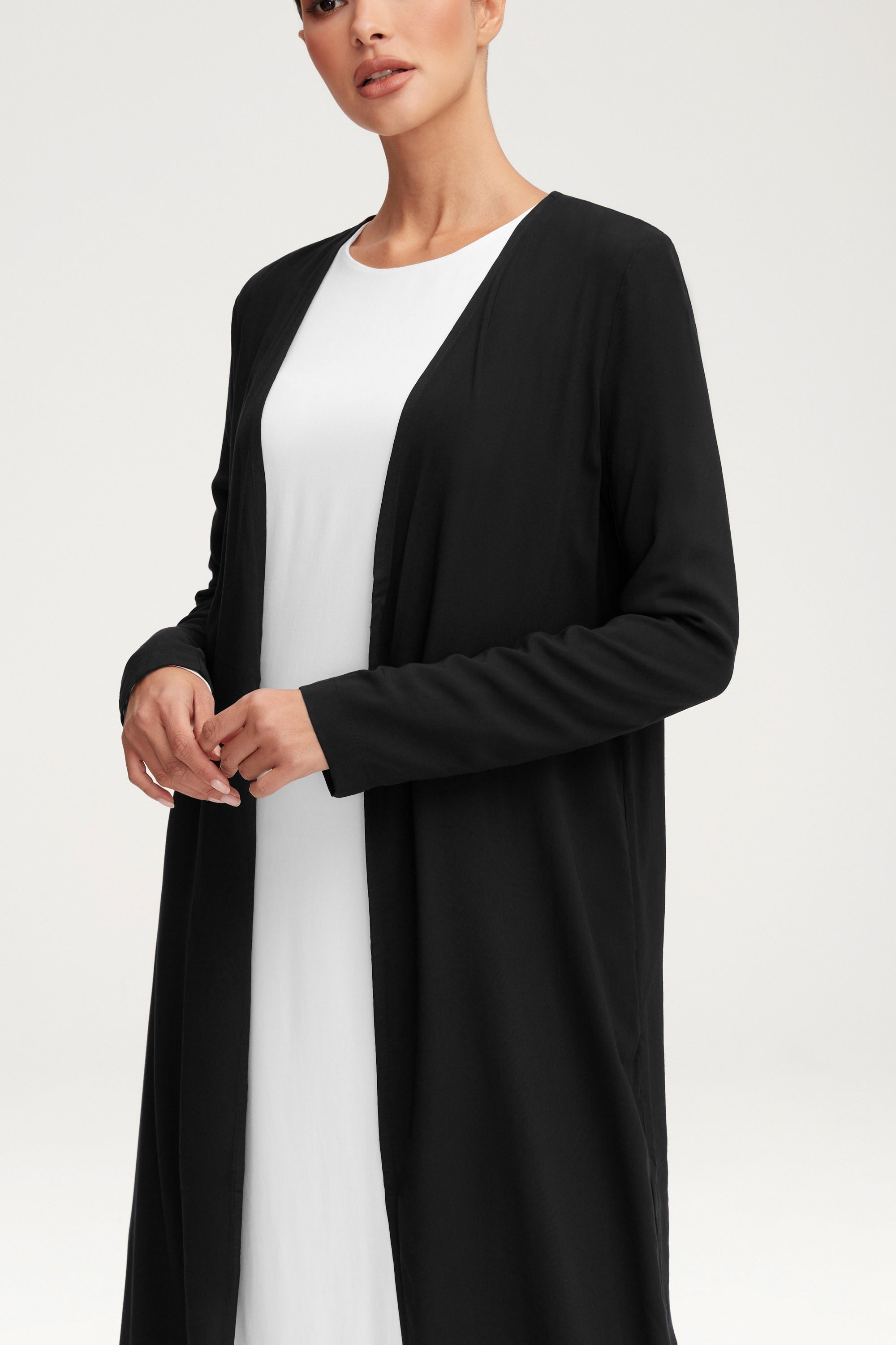 Essential Woven Open Abaya - Black Clothing Veiled 