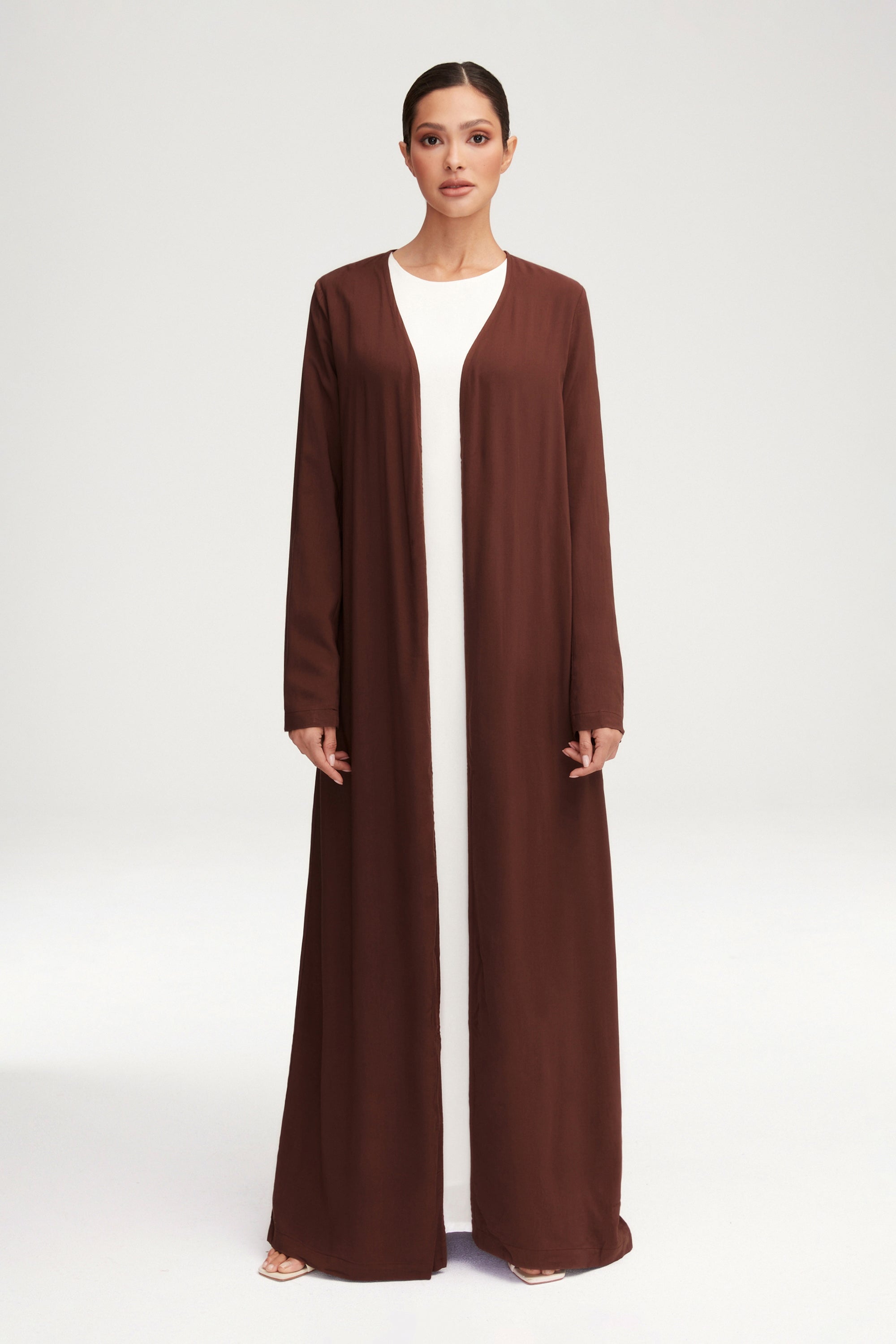 Essential Woven Open Abaya - Espresso Clothing Veiled 