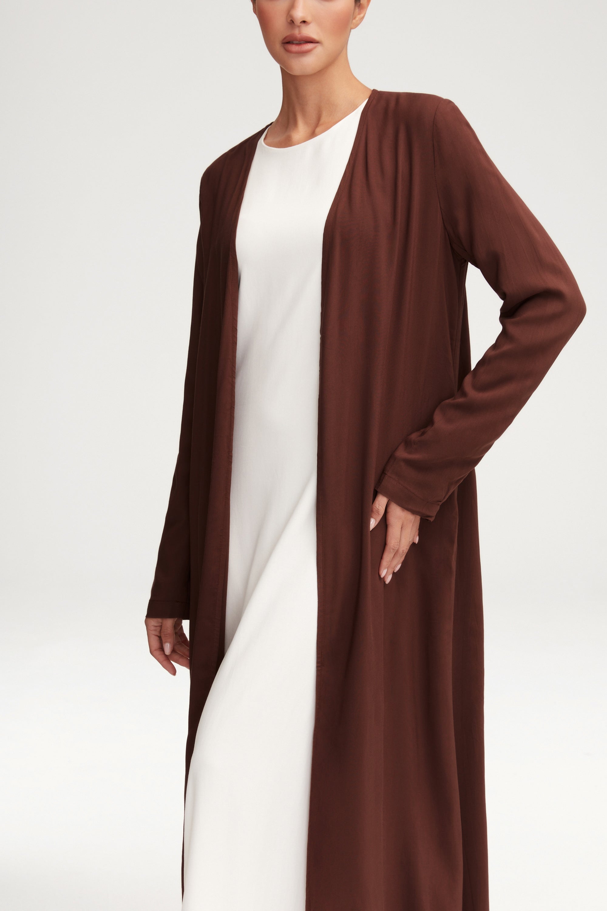 Essential Woven Open Abaya - Espresso Clothing Veiled 