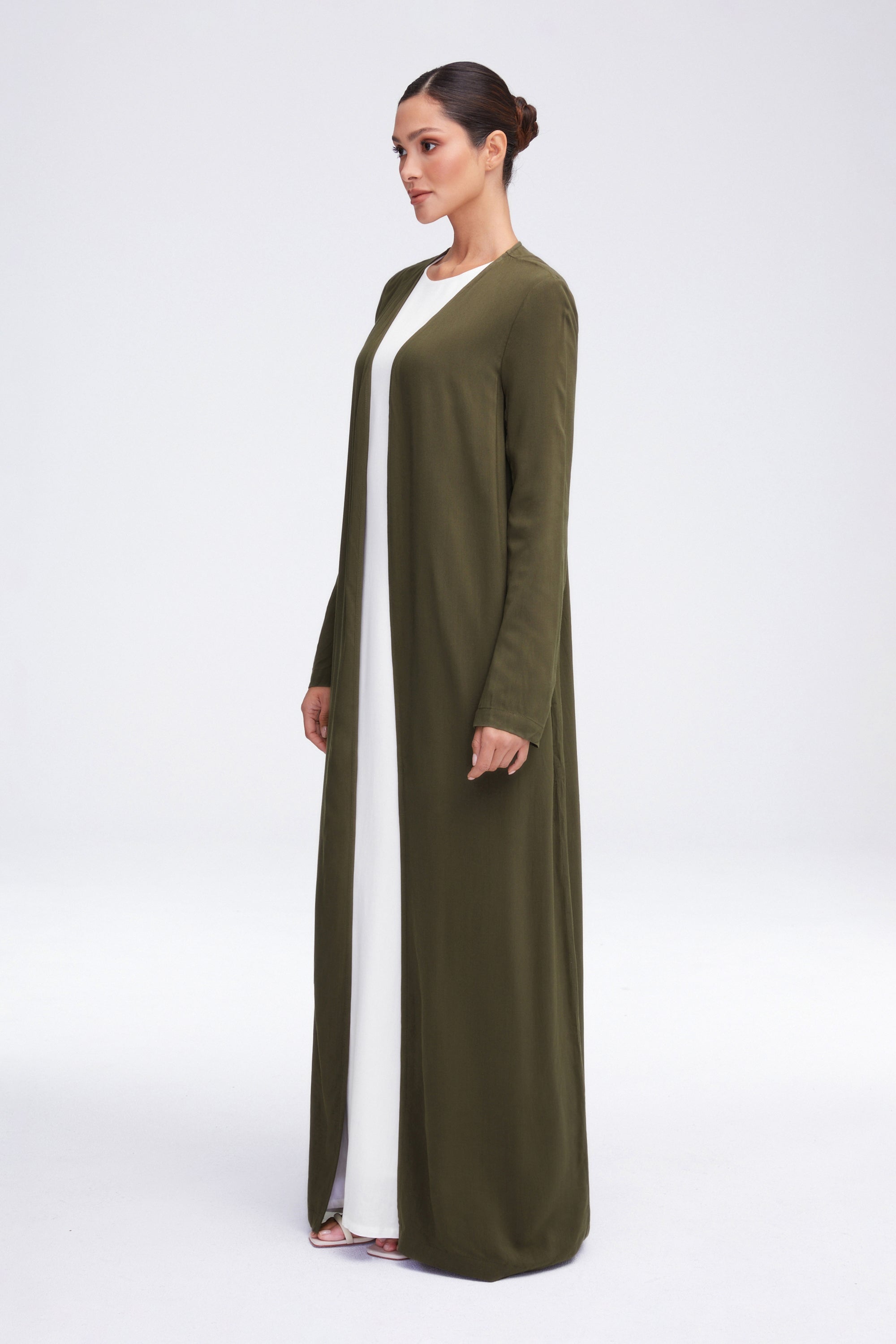 Essential Woven Open Abaya - Olive Clothing Veiled 