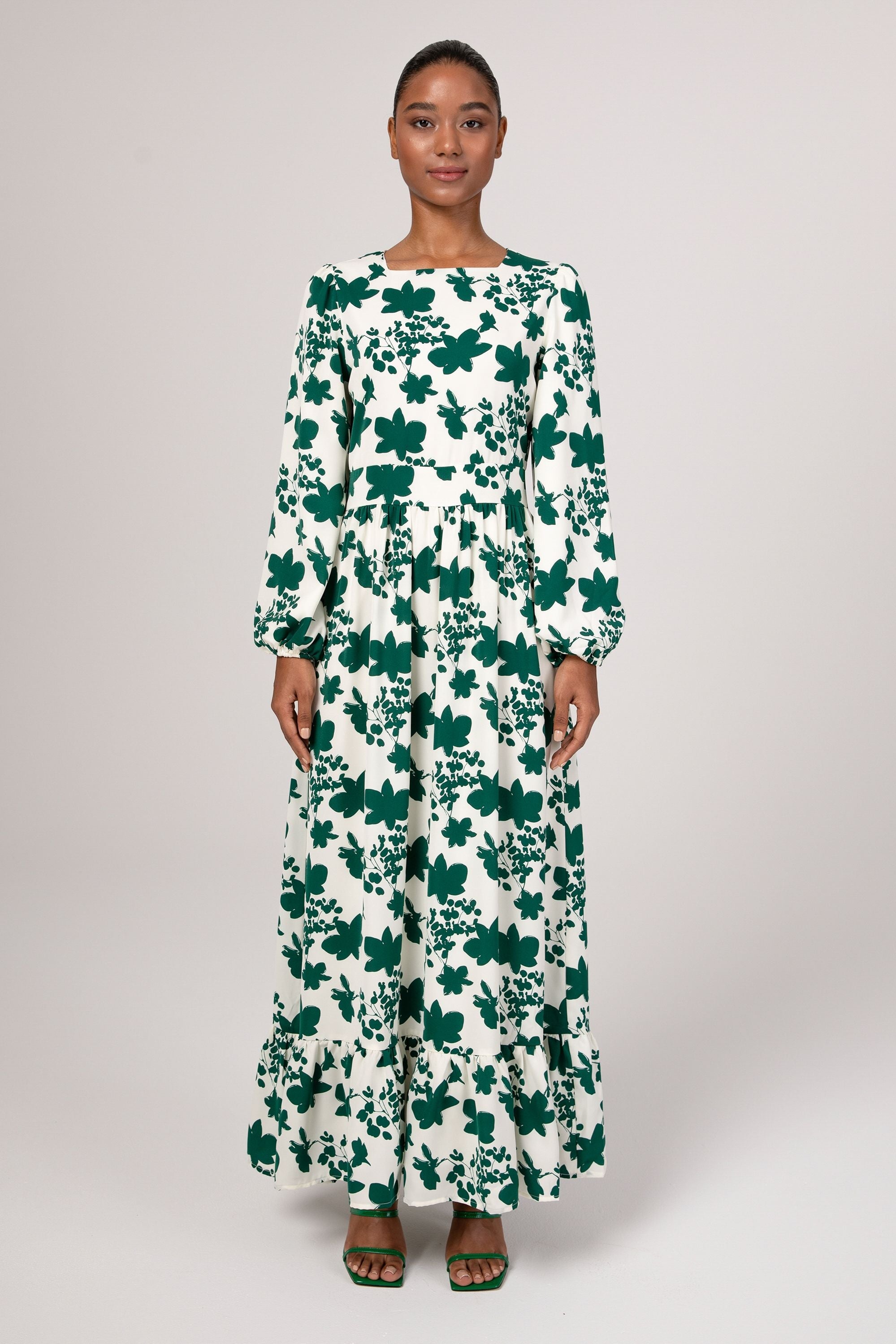 Farida Green Floral Maxi Dress Veiled Collection 