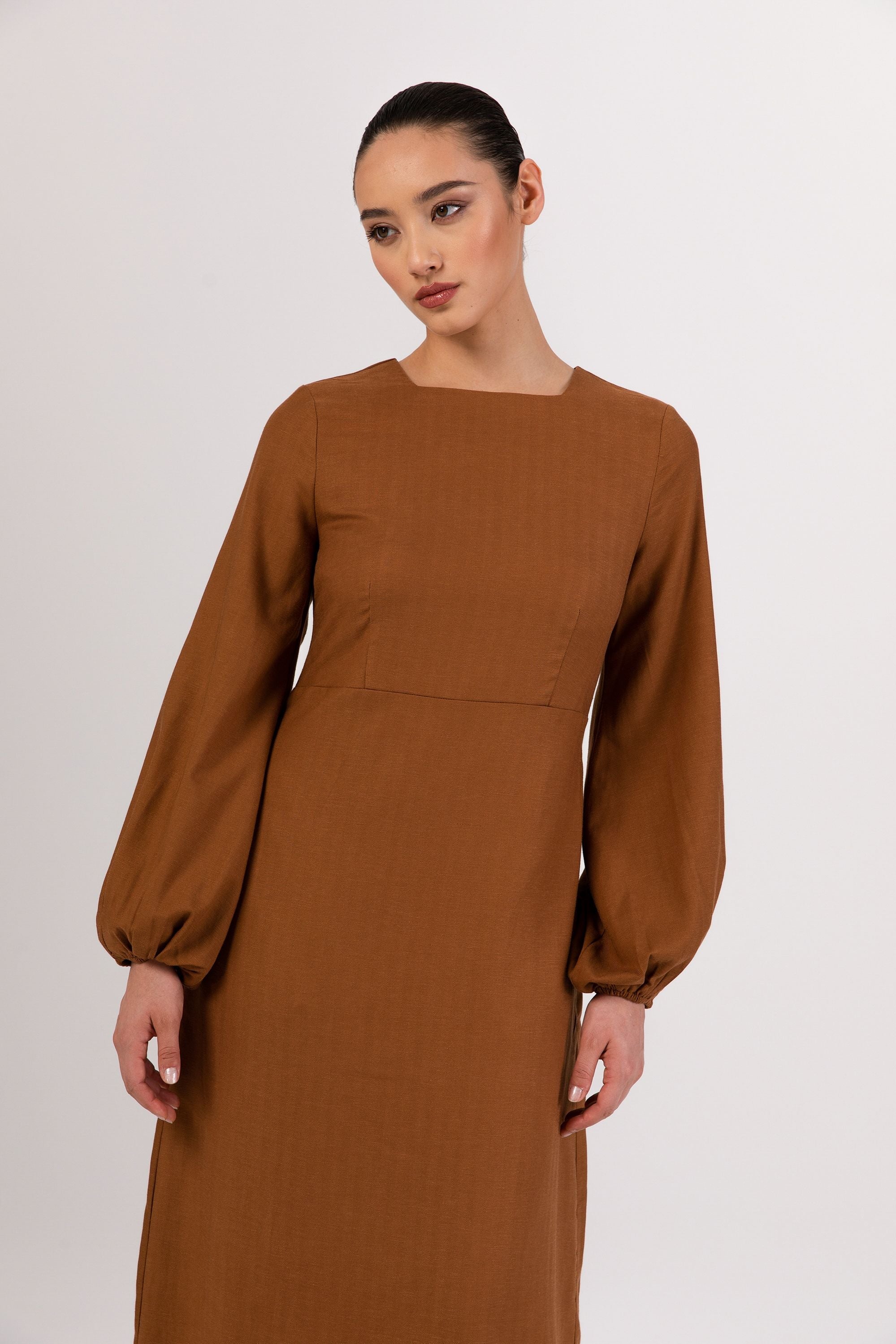 Farida Linen Maxi Dress - Brown Sugar Veiled Collection 