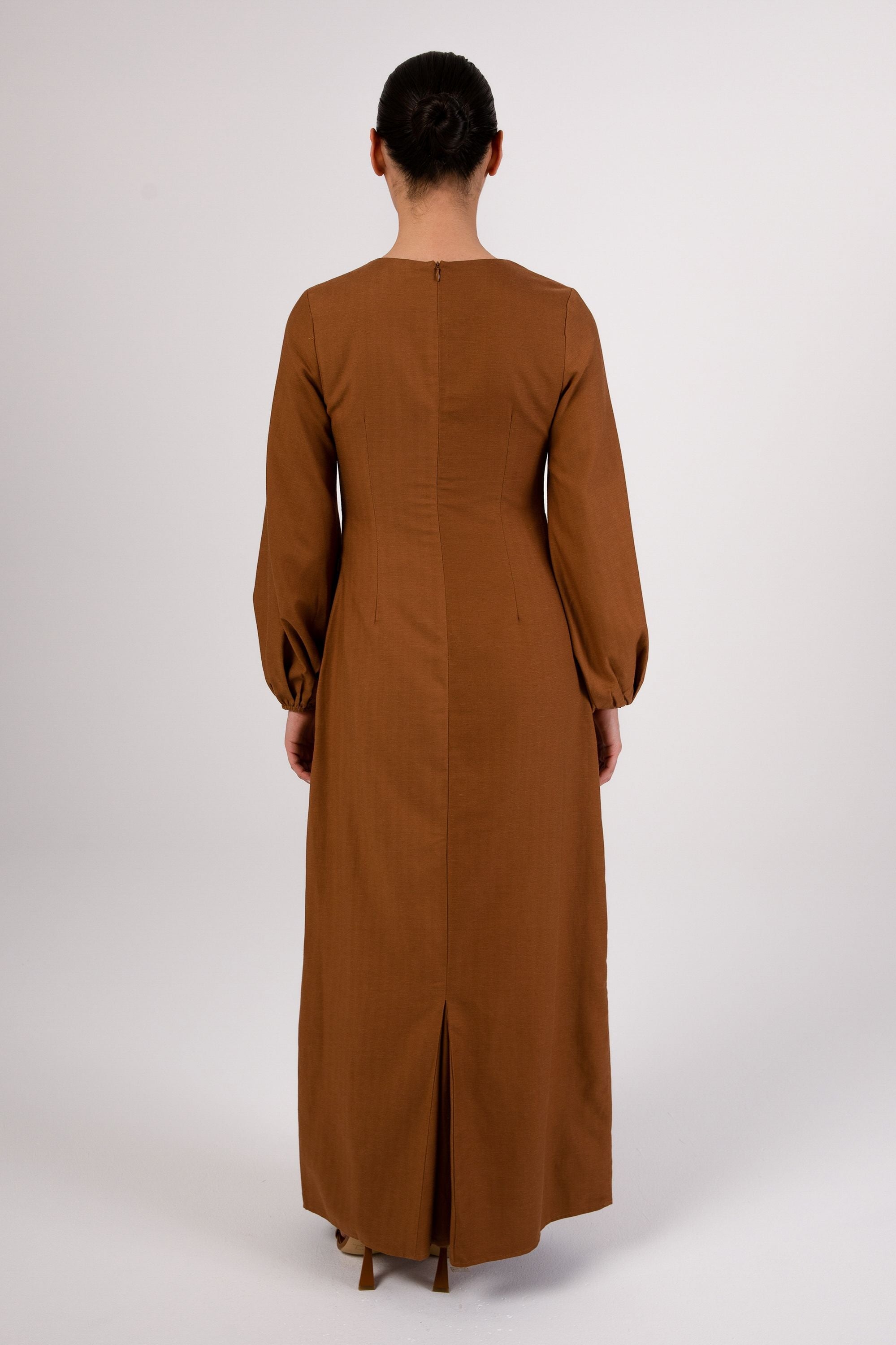 Farida Linen Maxi Dress - Brown Sugar Veiled Collection 