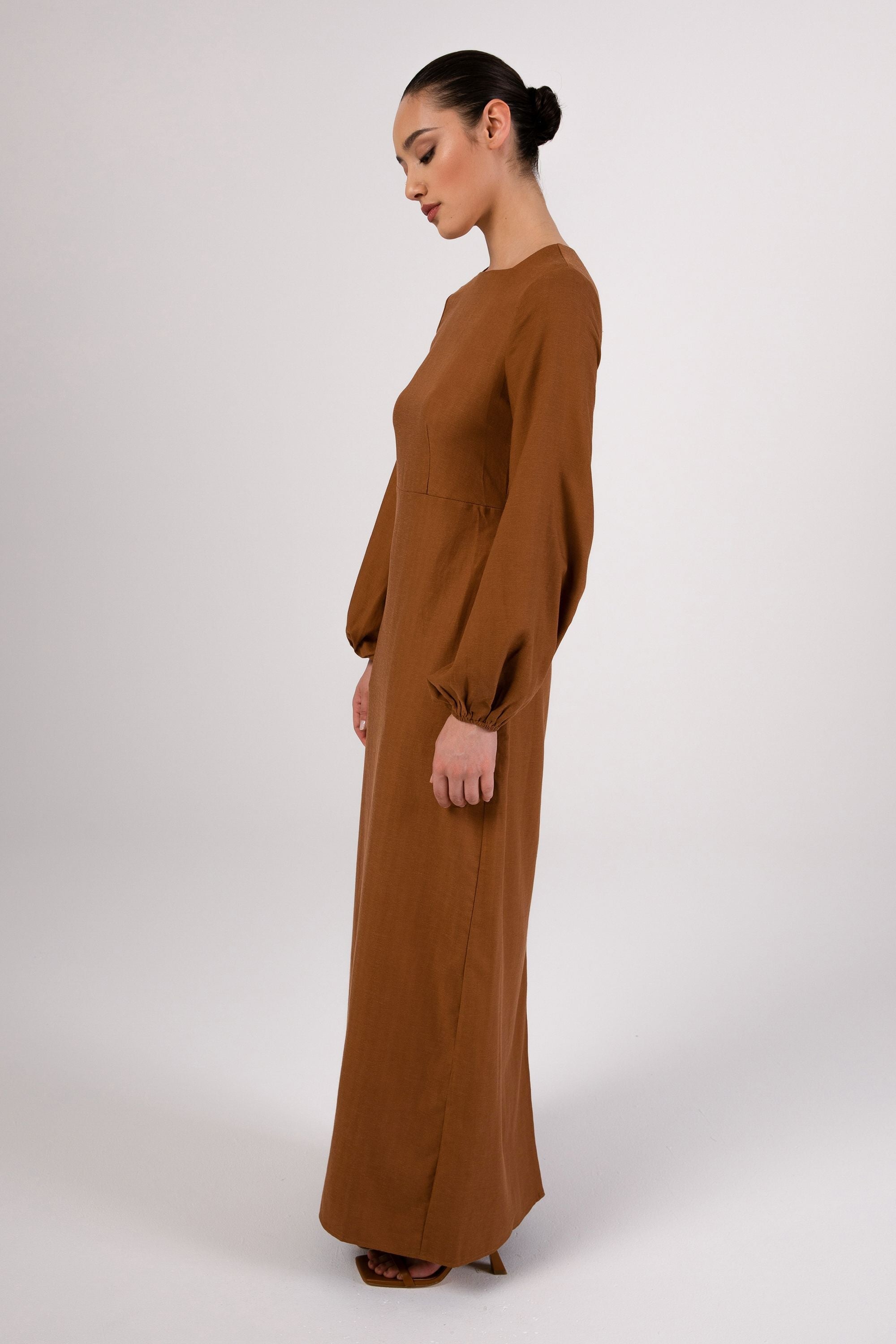 Farida Linen Maxi Dress - Brown Sugar Veiled Collection 