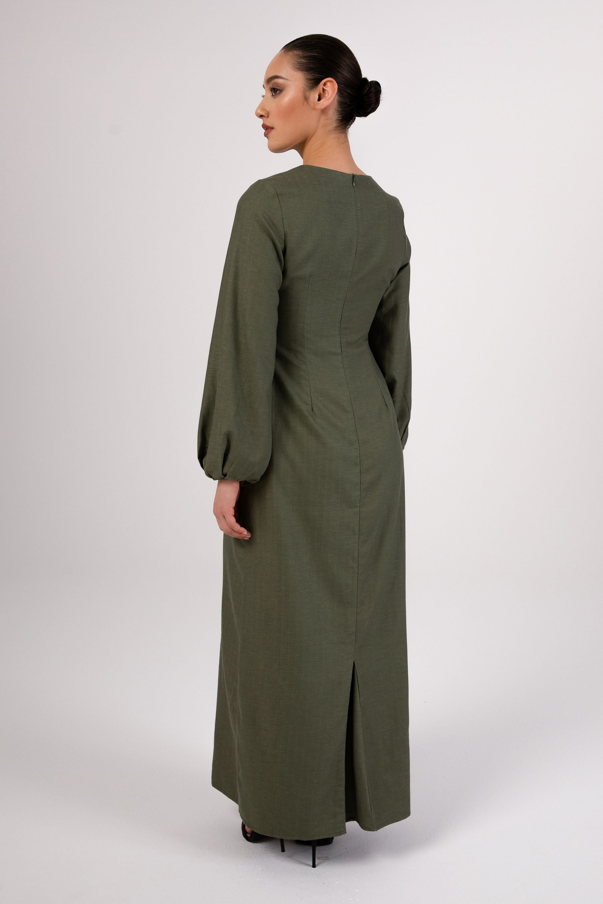 Farida Linen Maxi Dress - Loden Frost Veiled Collection 