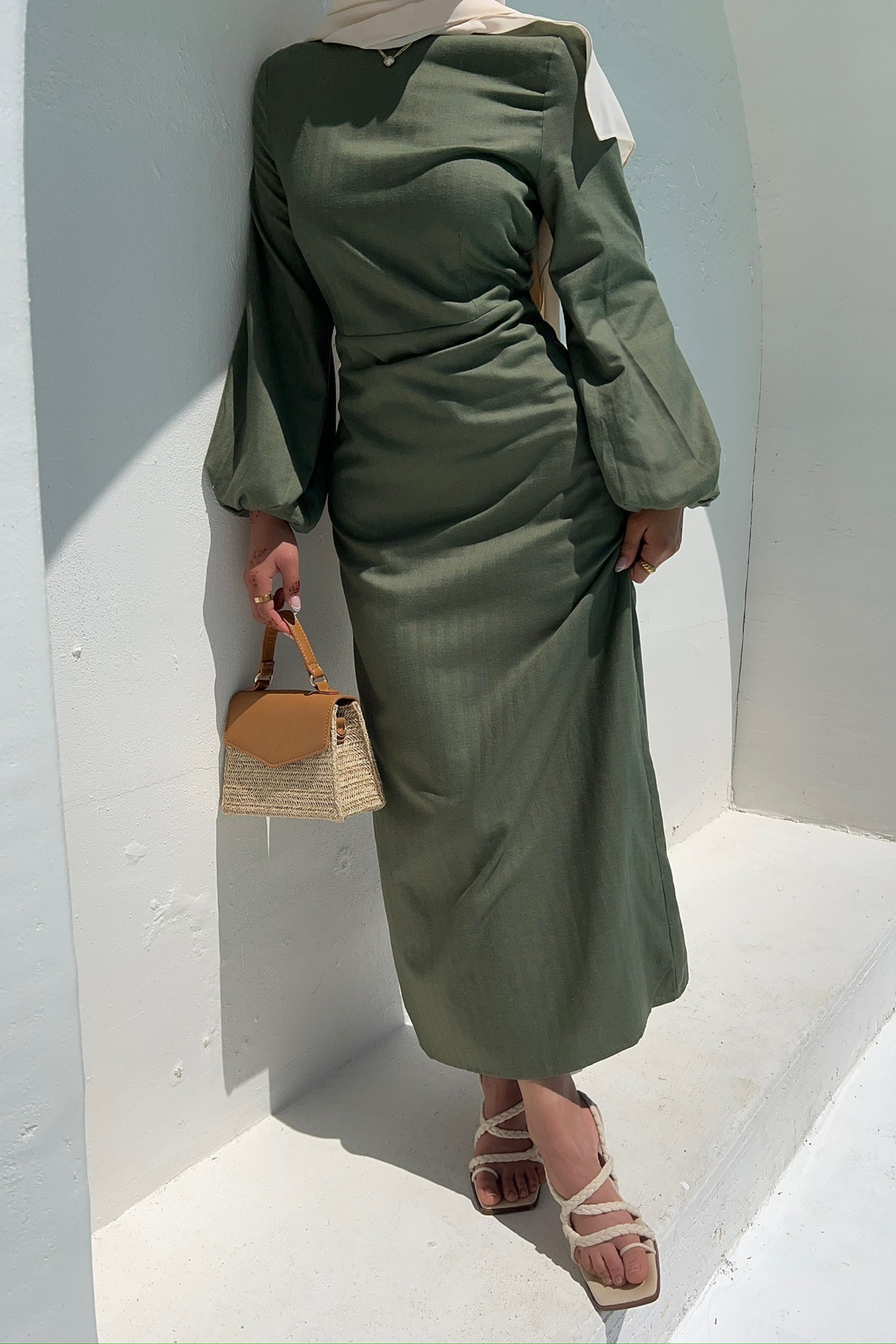 Farida Linen Maxi Dress - Loden Frost Clothing Veiled Collection 