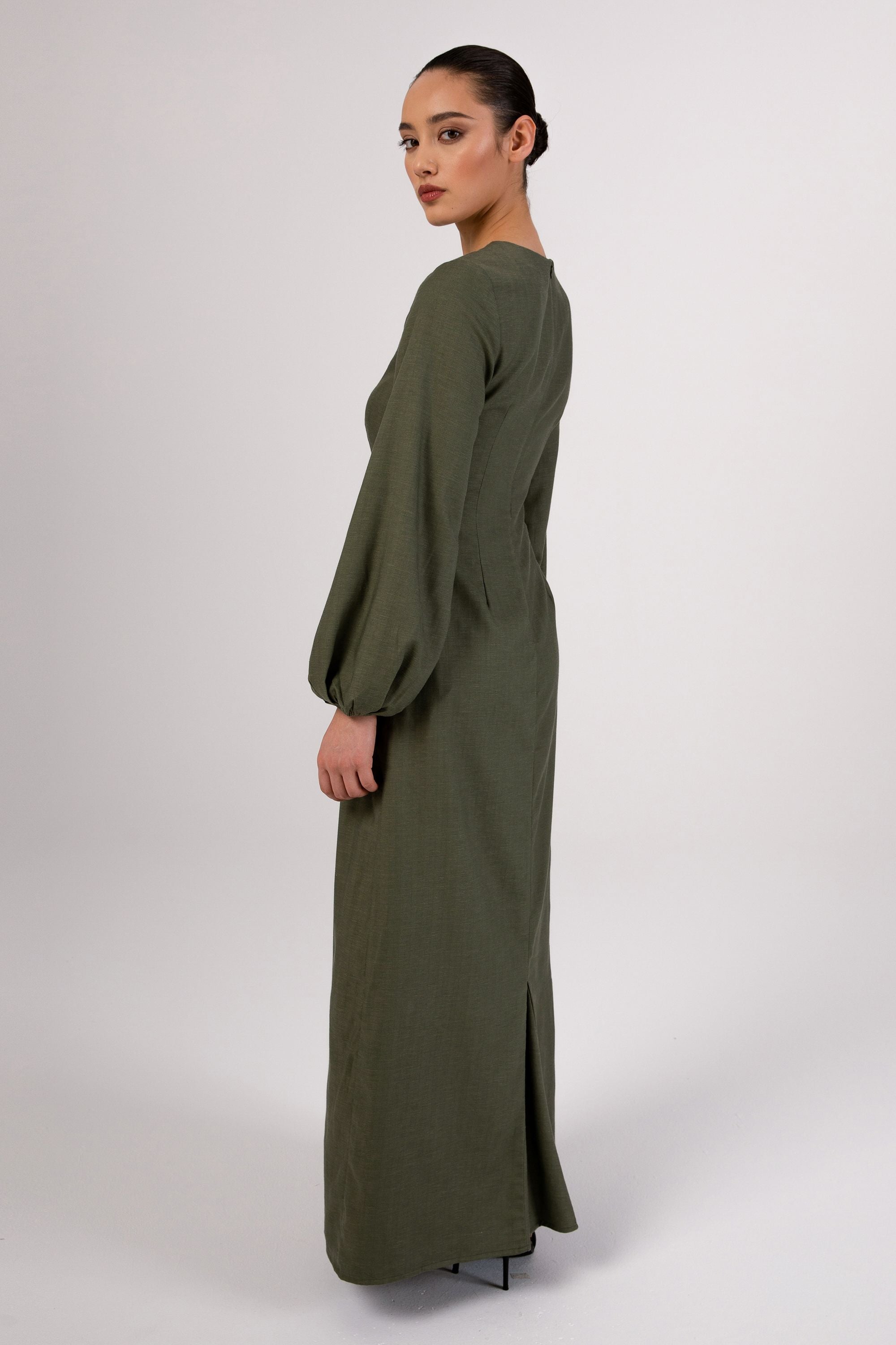 Farida Linen Maxi Dress - Loden Frost Veiled Collection 