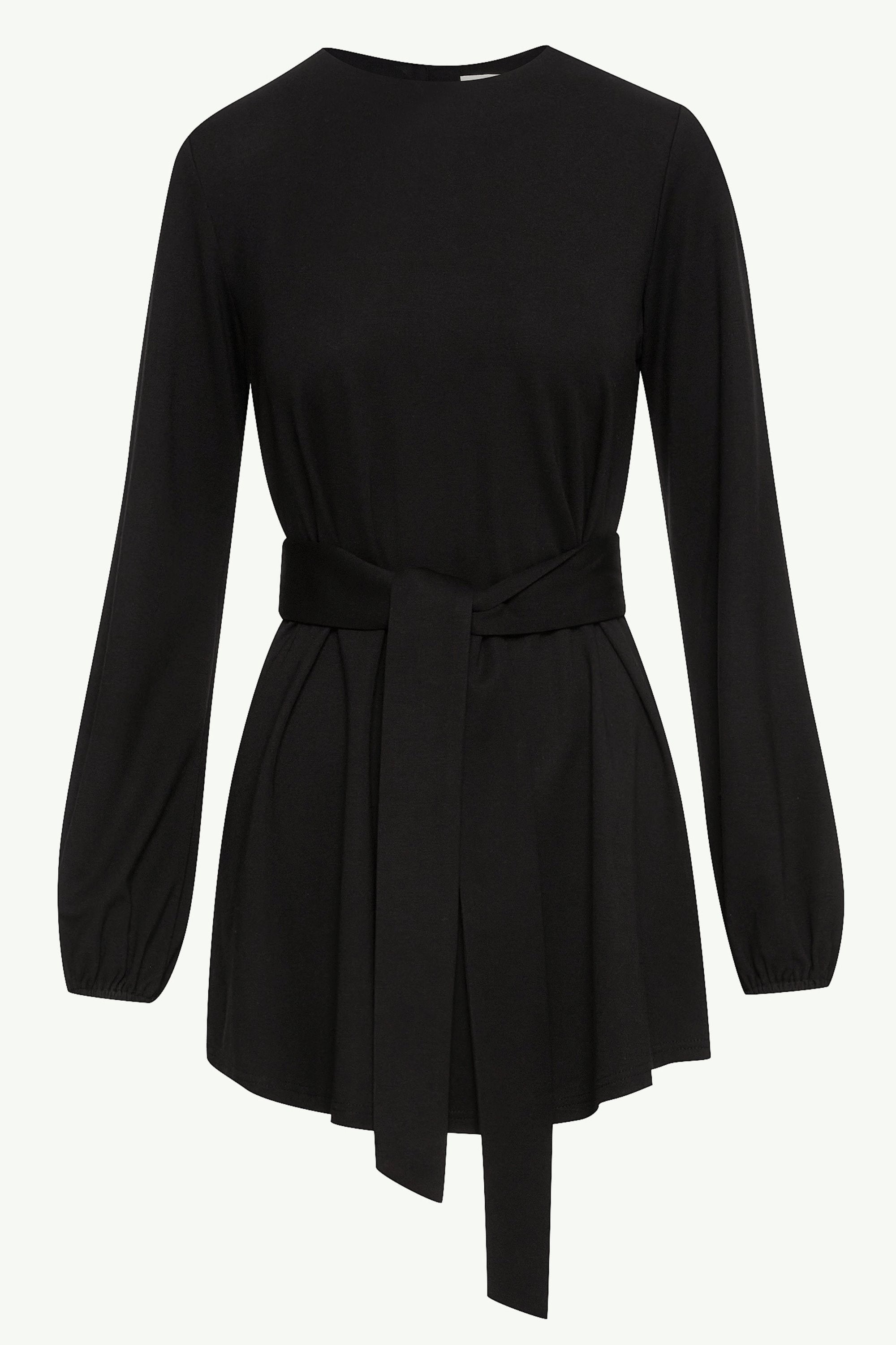 Fatima Everyday Belted Jersey Top - Black Clothing Veiled 