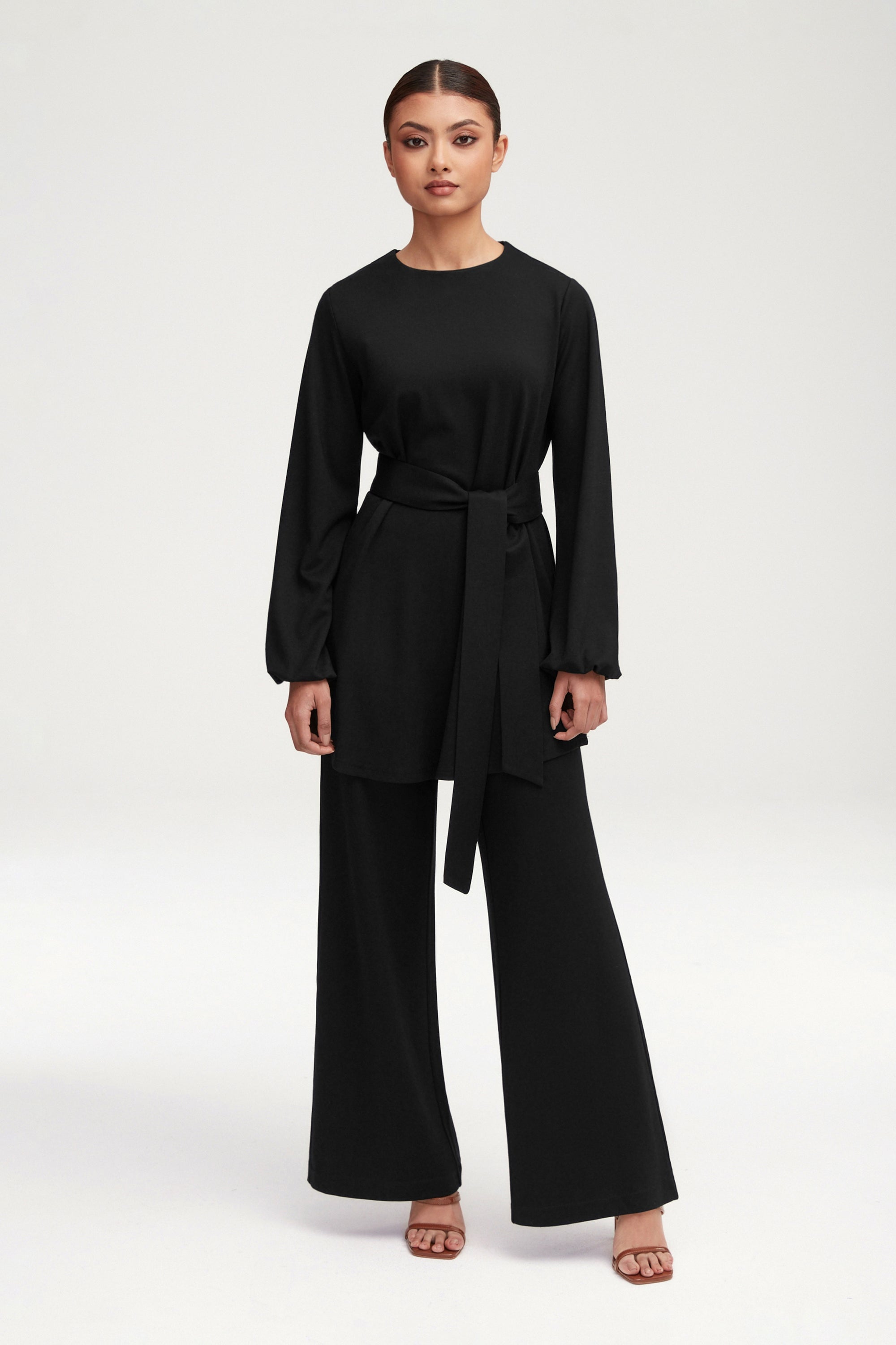 Fatima Everyday Wide Leg Jersey Pants - Black Clothing Veiled 