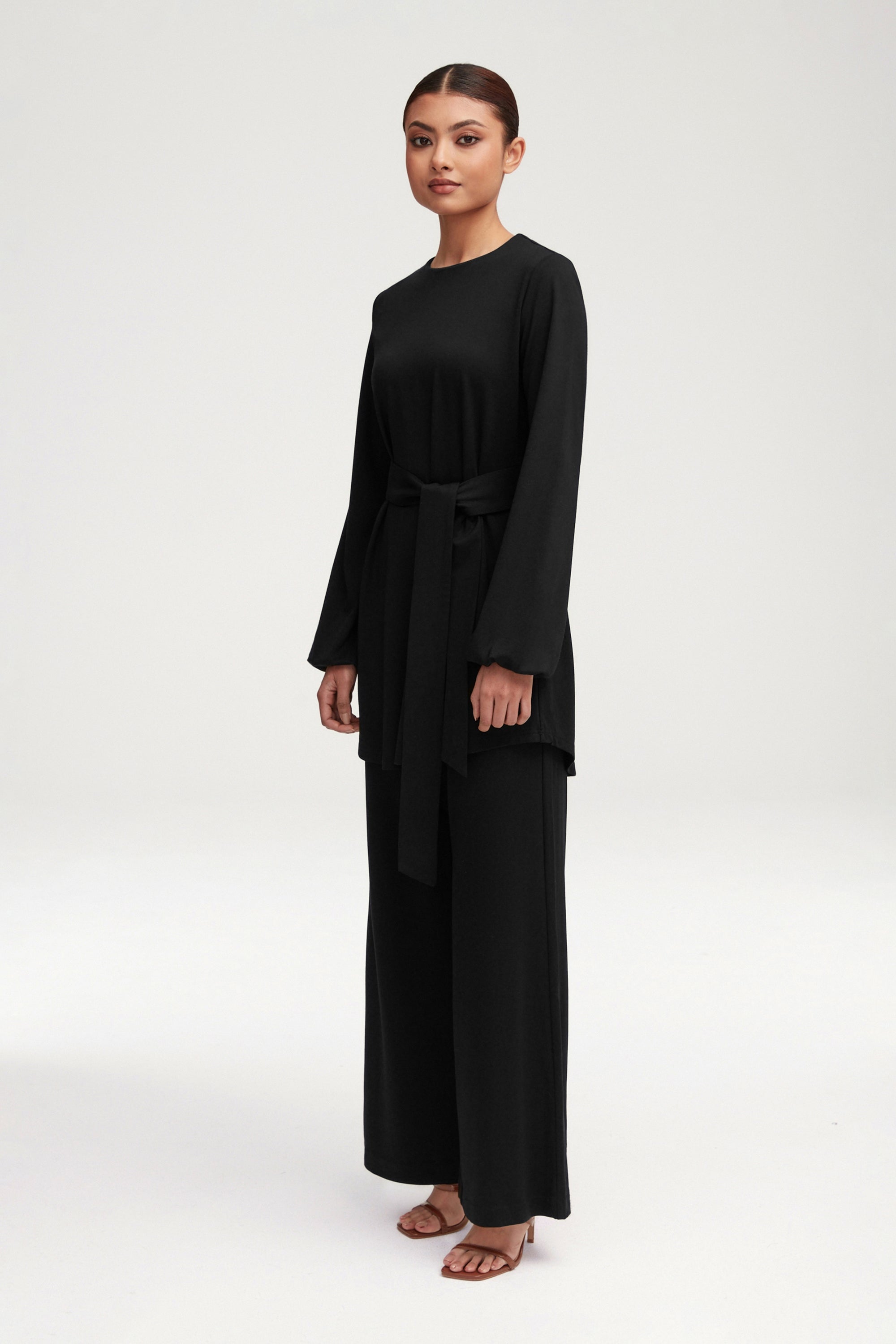 Fatima Everyday Wide Leg Jersey Pants - Black Clothing Veiled 