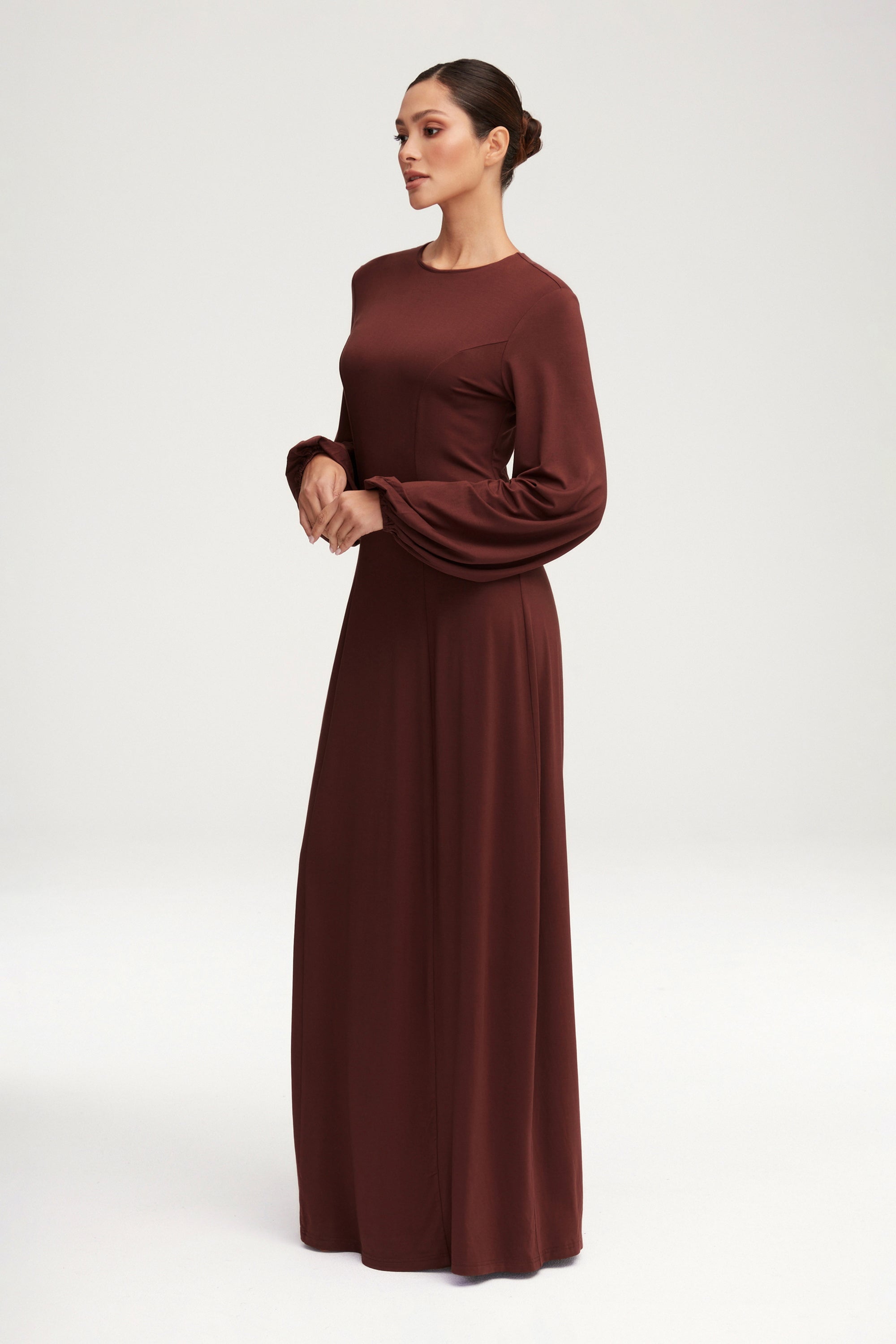 Hayat Jersey Princess Seam Maxi Dress - Chocolate Clothing Veiled 