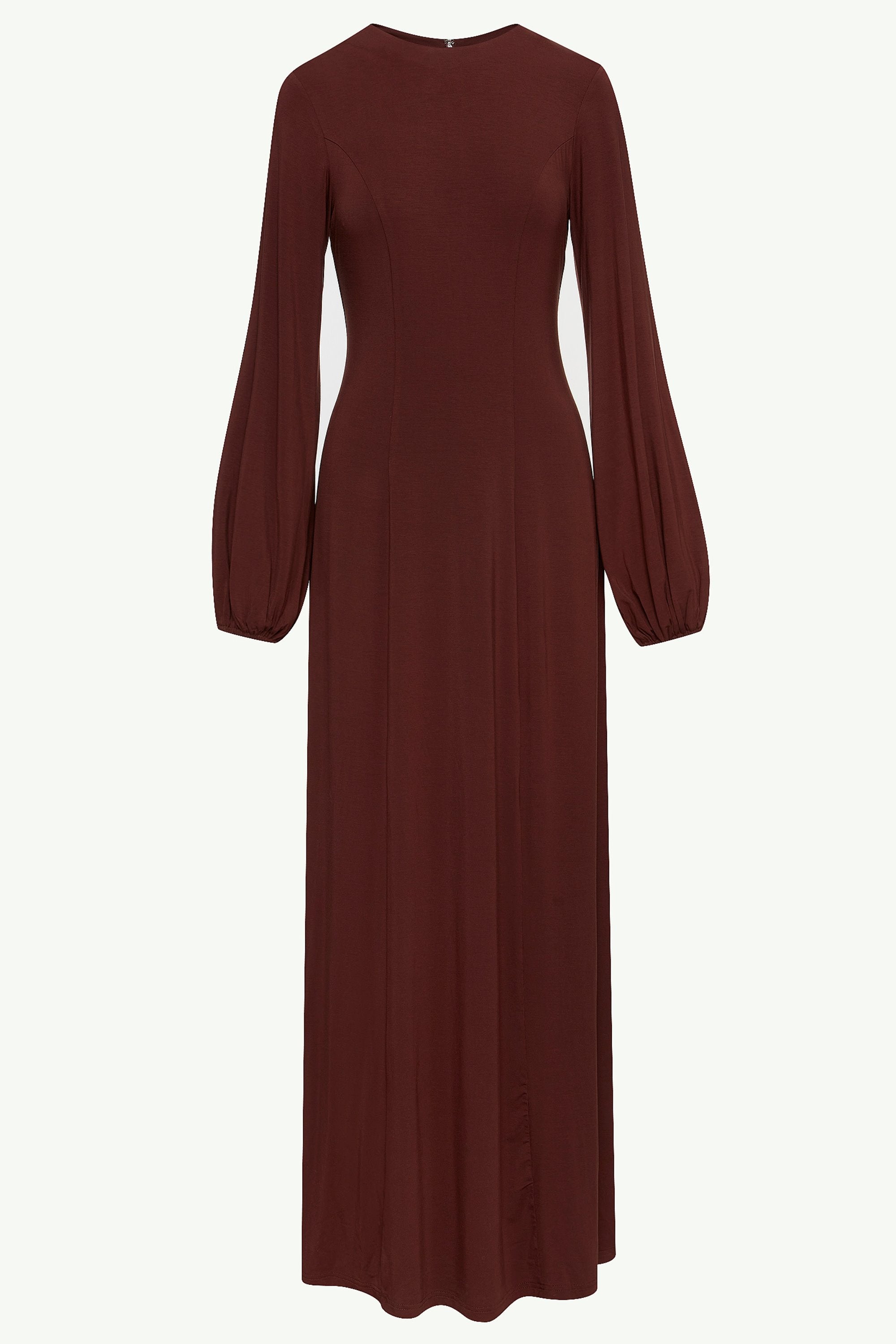 Hayat Jersey Princess Seam Maxi Dress - Chocolate Clothing Veiled 