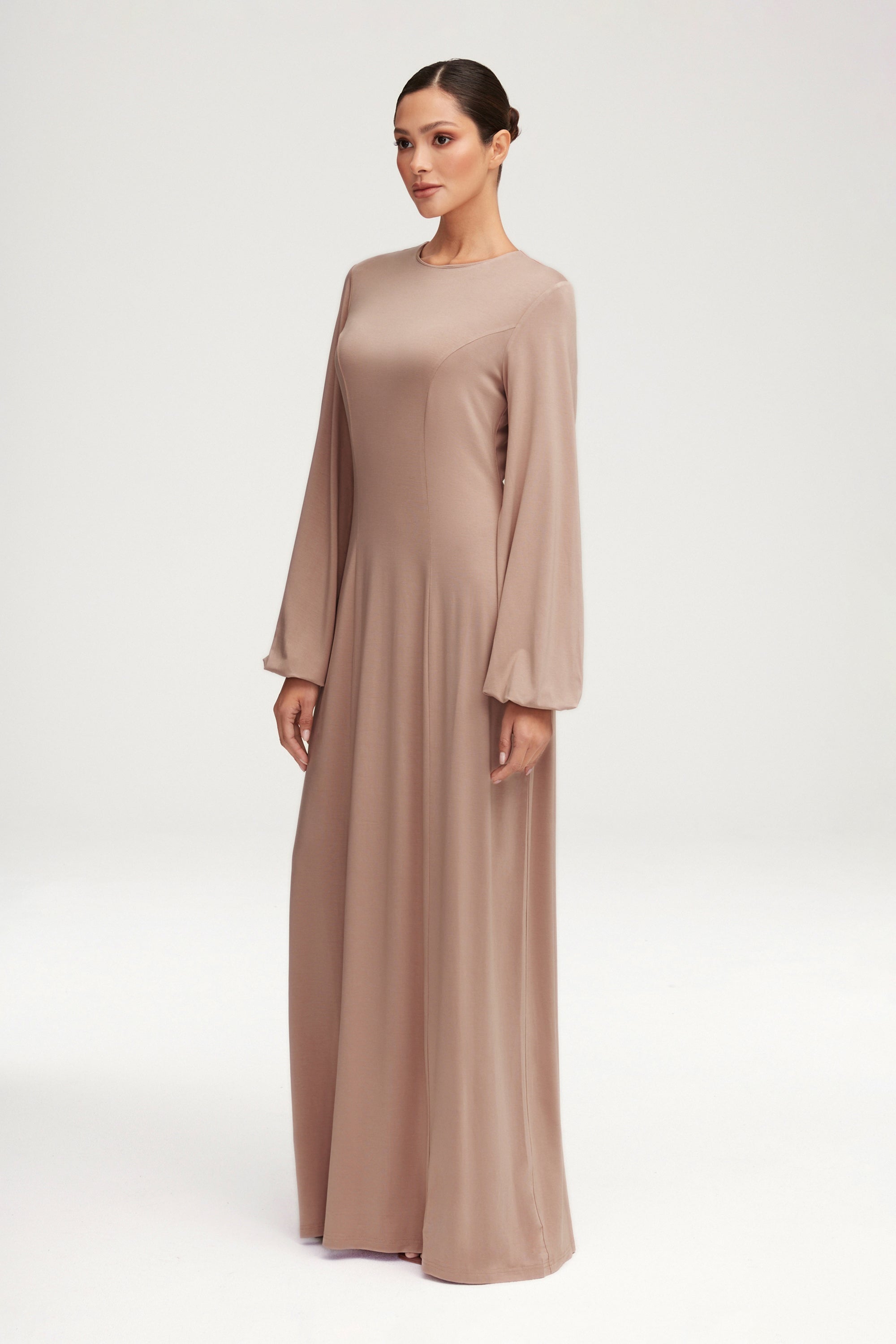 Hayat Jersey Princess Seam Maxi Dress - Mink Clothing Veiled 